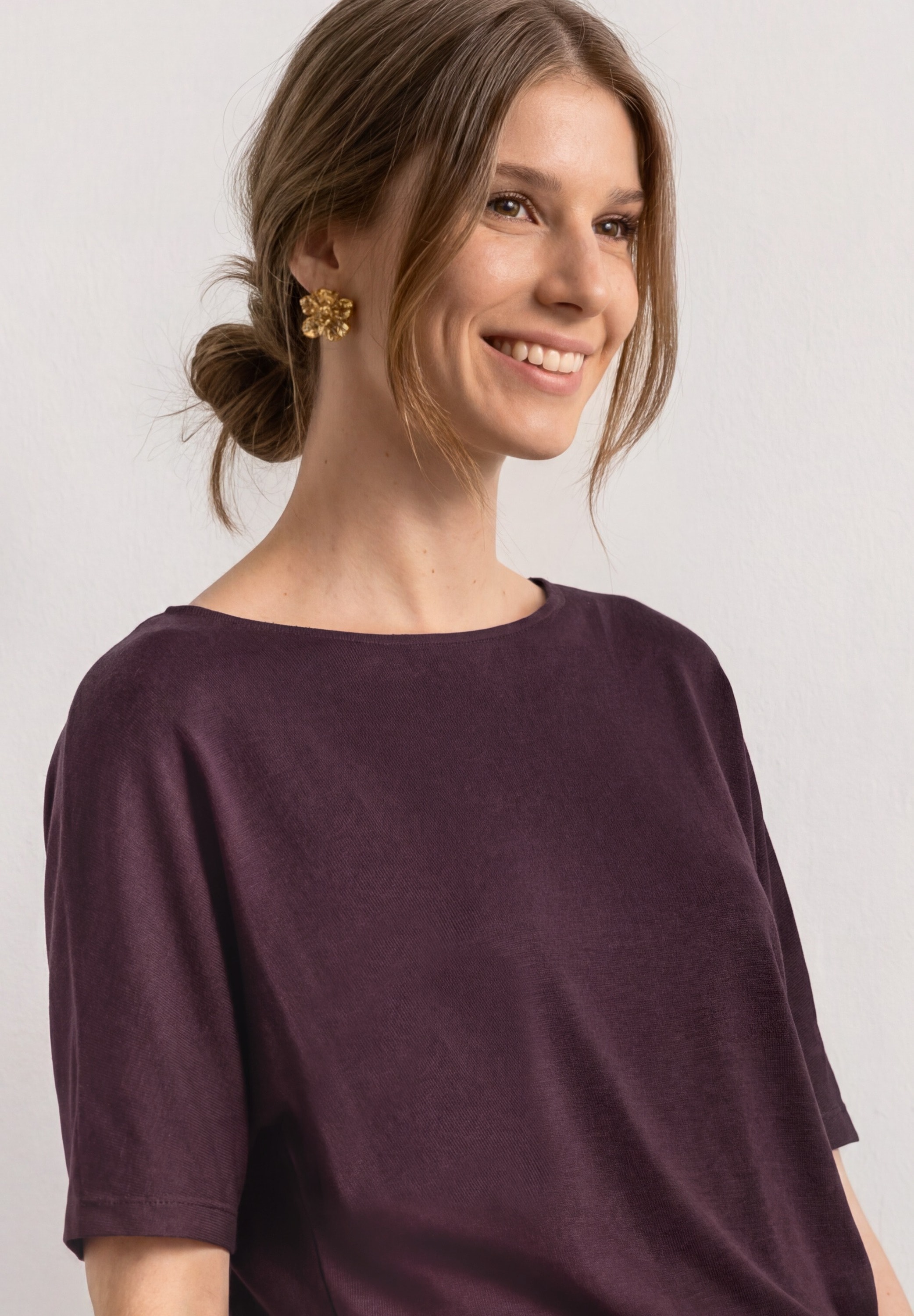 STREET ONE Rundhalsshirt Sommershirt mit Boat Neck und Elastikbund