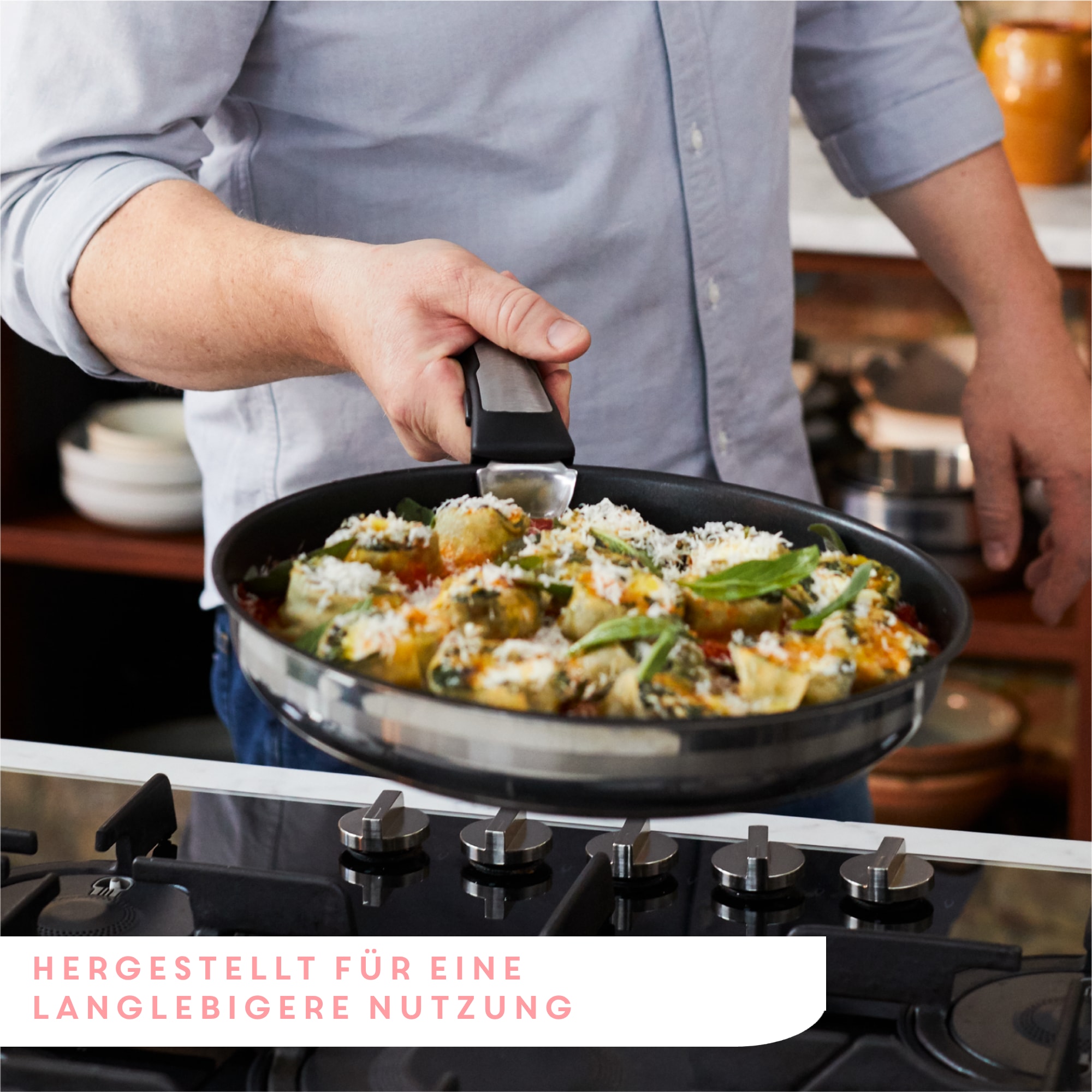 Tefal Pfannen-Set »Jamie Oliver Ingenio G6, Pfannenset abnehmbarer Griff, antihaft« Edelstahl Set, 2x Pfannen Ø 24/28 cm, 1x abnehmbarer Griff, Made in France, 3 Stk. tlg. stapelbar, platzsparend, einfache Reinigung, Induktion, L97691