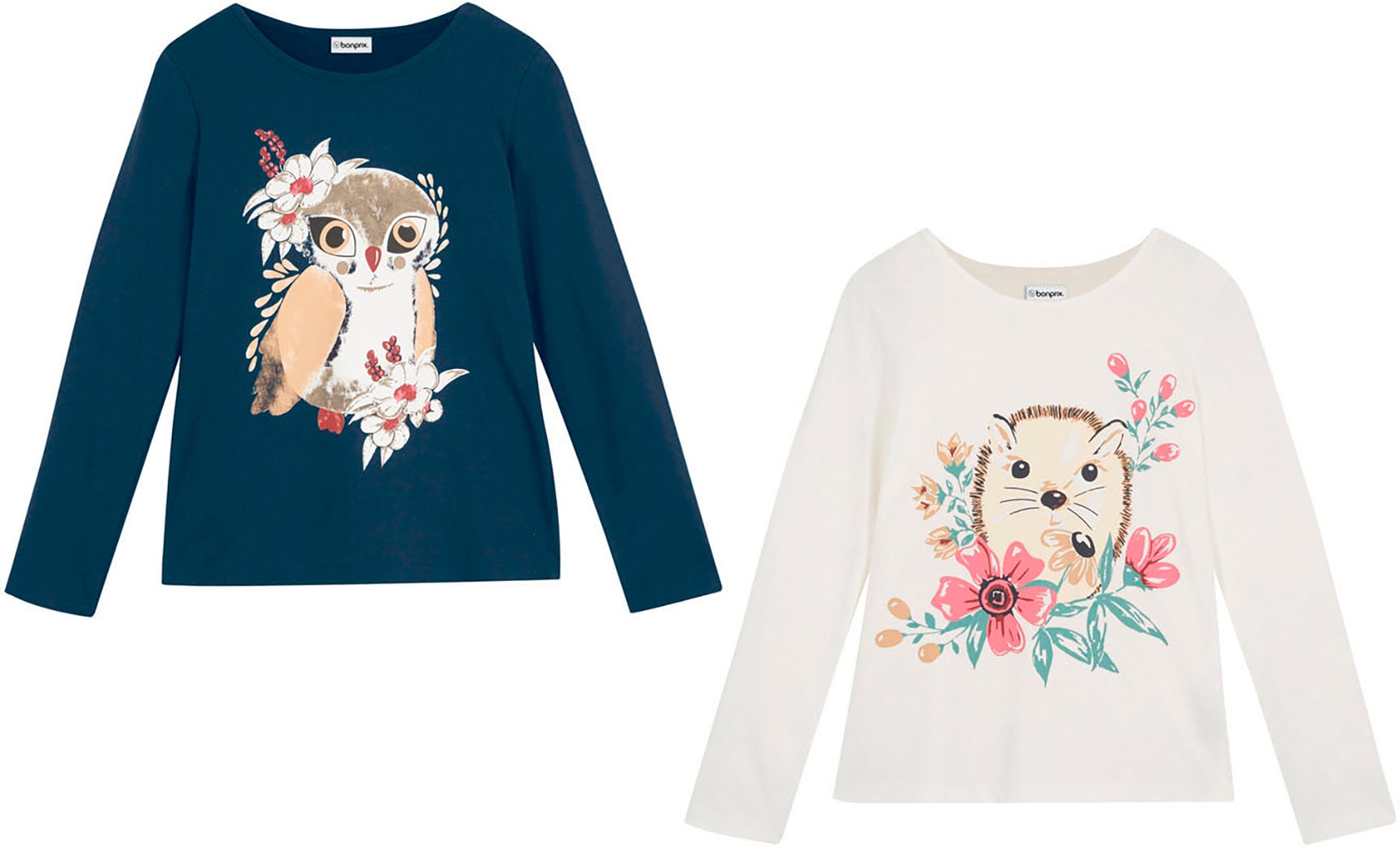 bonprix Langarmshirt Packung, 2 Stk. Regular Fit, mit Print, aus Baumwolle, im 2er-Pack