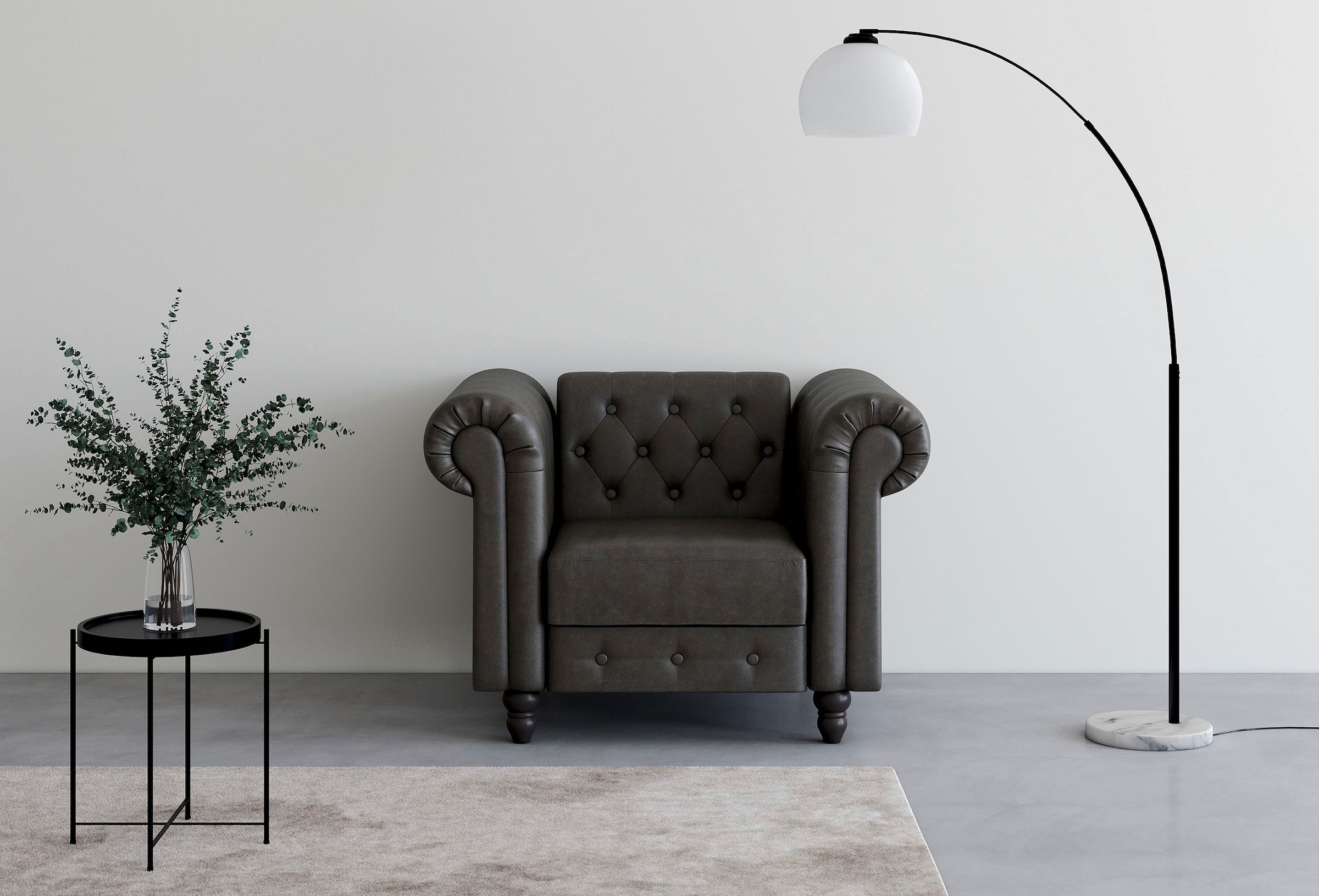 Dorel Home Chesterfield-Sessel »Felix«, mit Rückenlehne 3-fach verstellbar, Beine Massivholz, Sitzhöhe 46 cm
