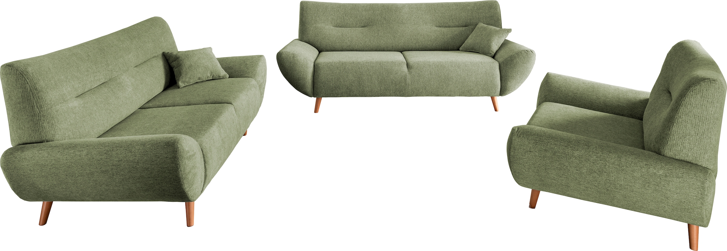 INOSIGN Polstergarnitur »Drago elegant und zeitlos, komfortabel, moderne Formensprache«, (Set, 3 tlg., 3-Sitzer, 2-Sitzer und Sessel), als Sessel/Polsterecke erhältlich, versch. Stoffe, inkl. 2 Zierkissen