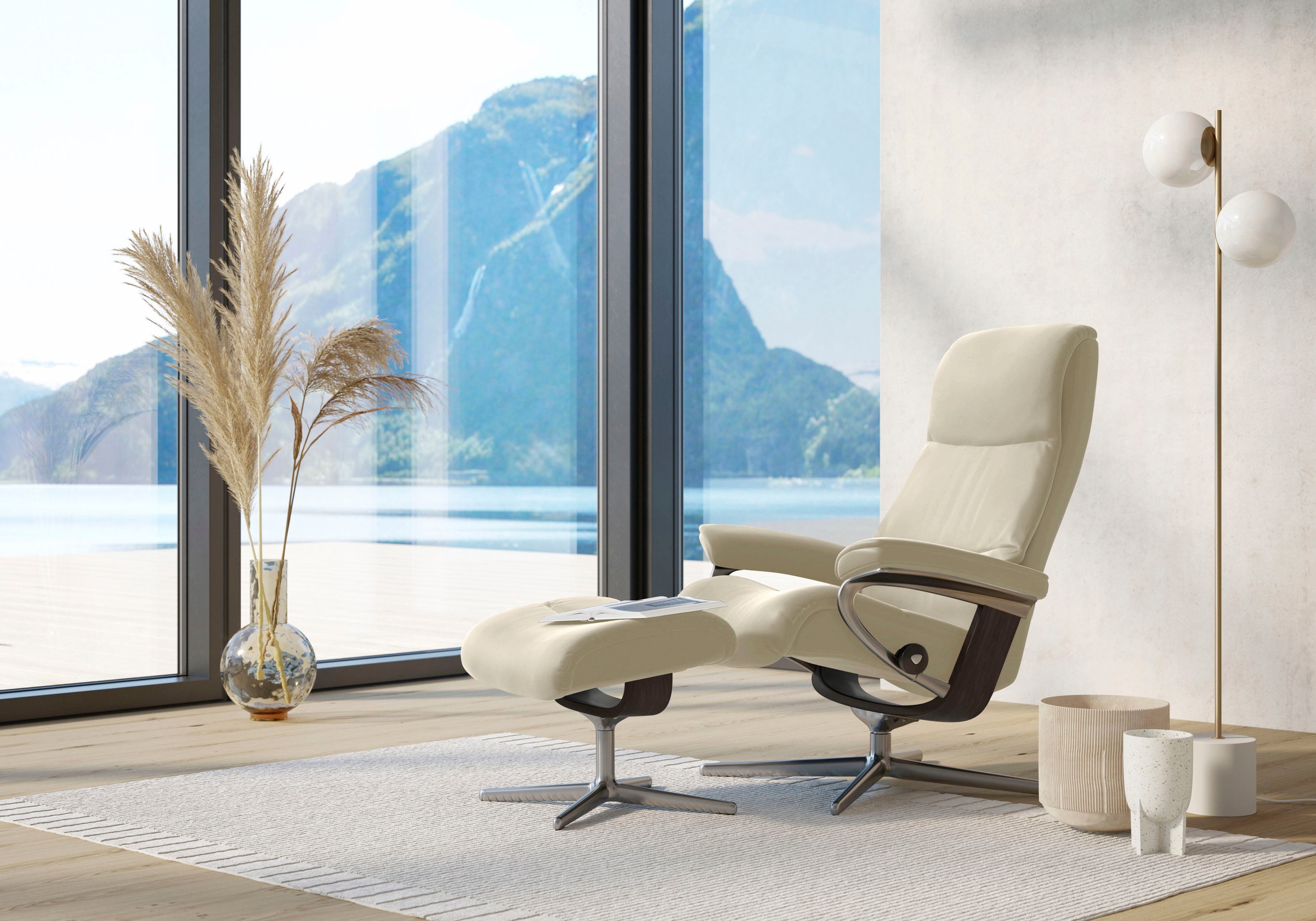 Stressless® Relaxsessel »View« Set, Relaxsessel mit Hocker,  mit Hocker, mit Cross Base, Größe S, M & L, Holzakzent Wenge