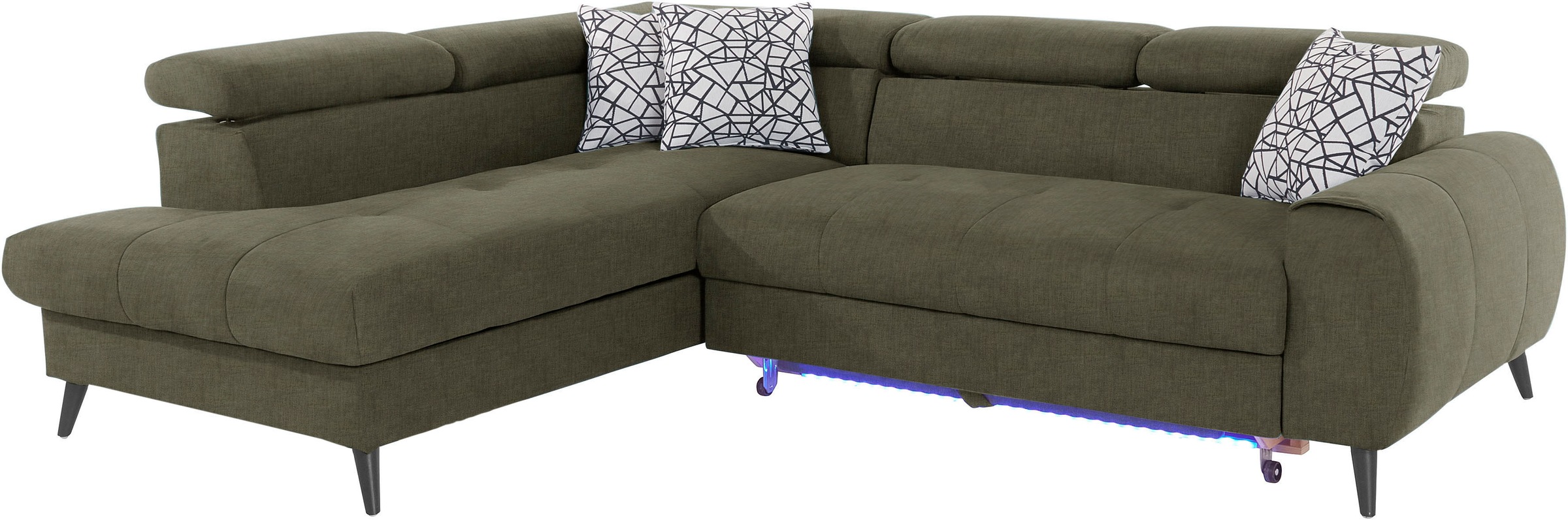 COTTA Ecksofa »Mia L-Form mit 3 Zierkissen«, wahlweise mit Bettfunktion, Bettkasten, Beleuchtung & Wireless-Charger