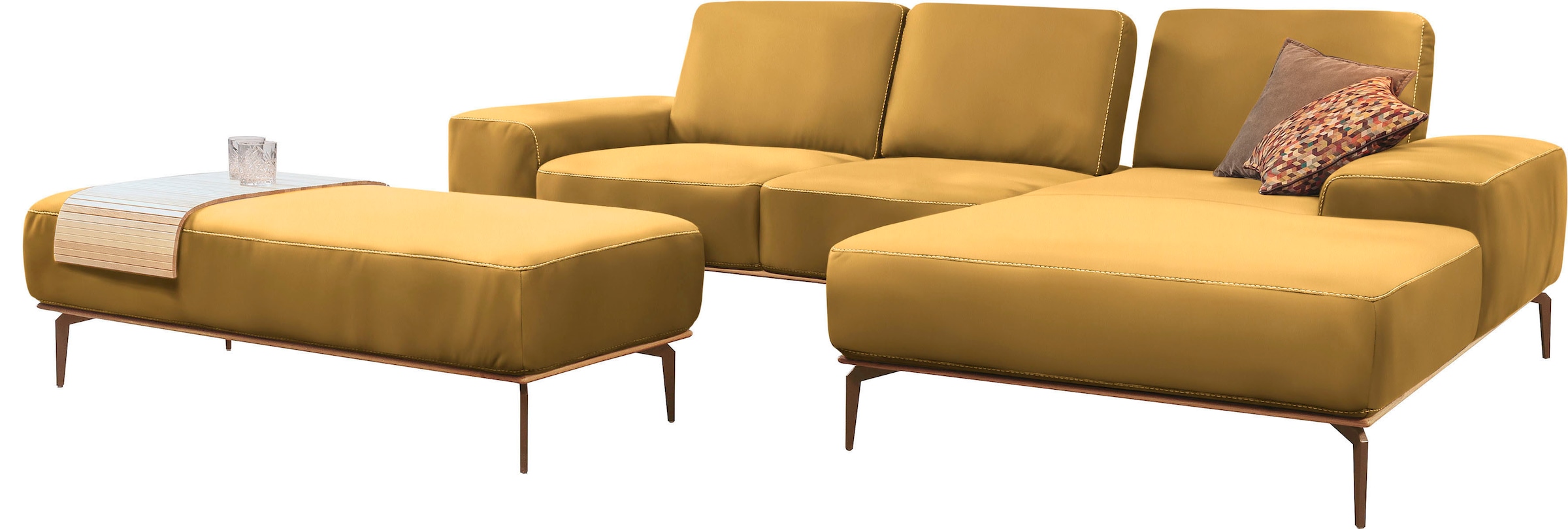 W.SCHILLIG Ecksofa »run, Designsofa mit tollem Sitzkomfort, bequem, L-Form«, mit Holzsockel, Füße in Bronze pulverbeschichtet, Breite 279 cm
