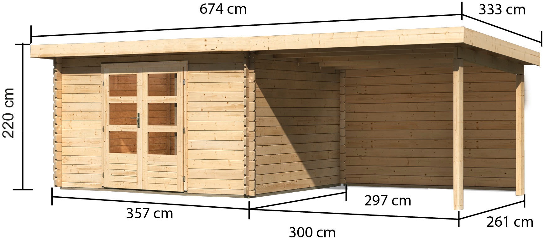 Karibu Gartenhaus »Schloßsee 7« mit Anbaudach und Rückwand