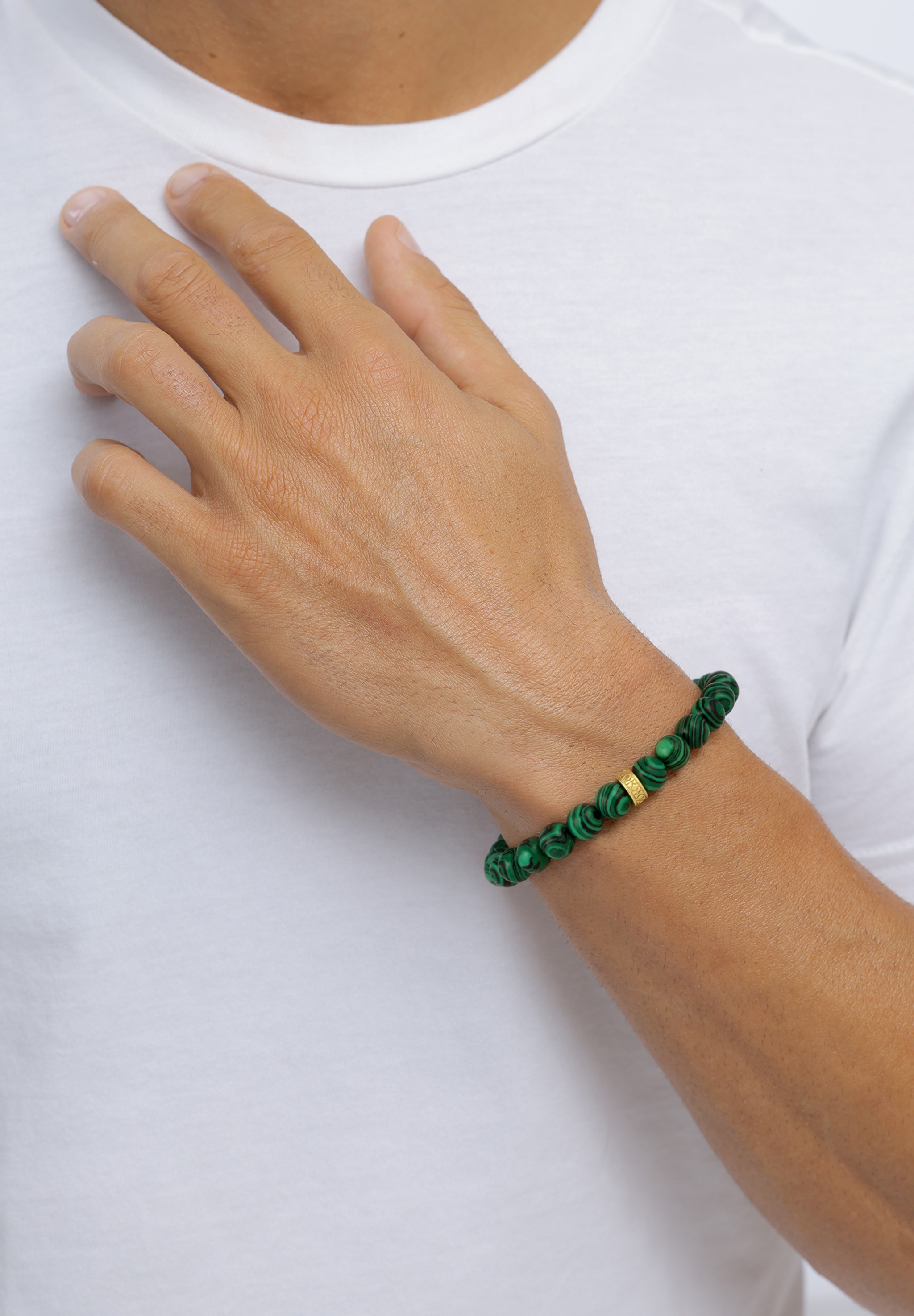 Kuzzoi Armkette »Armband Herren synth. Malachit Bead Oxidiert 925 Silber«