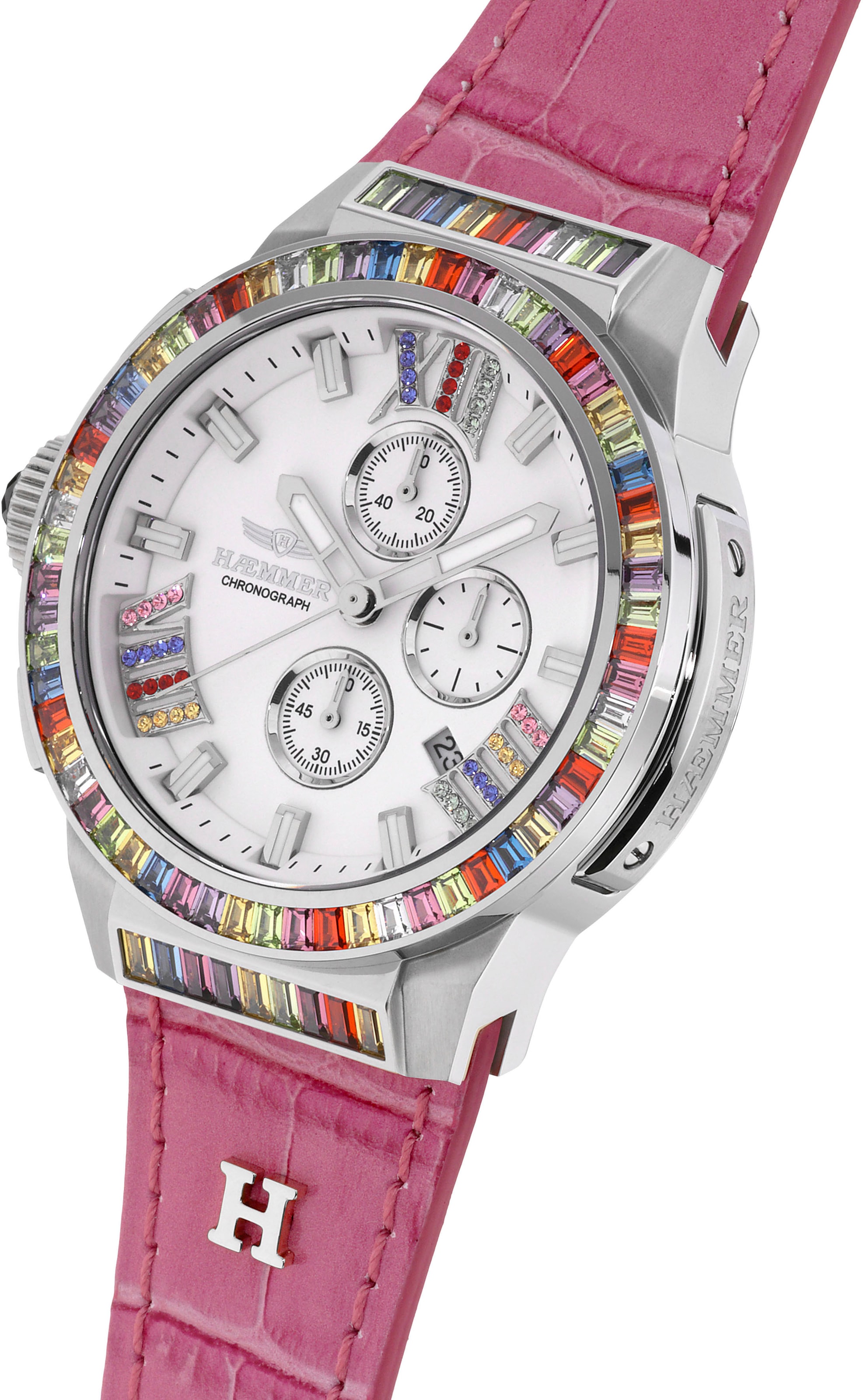 HAEMMER GERMANY Chronograph »GLORIOUS«, Quarzuhr, Damenuhr, Datum, Stoppfunktion, Saphirglas, Lederarmband