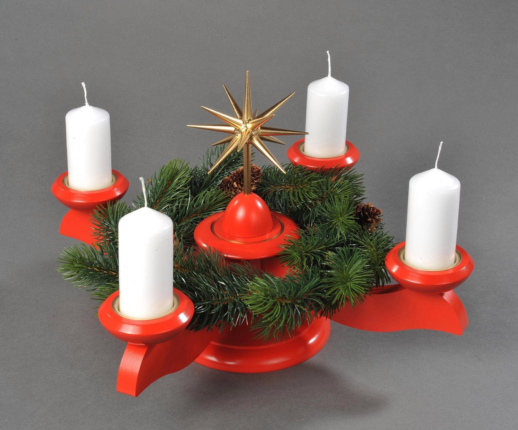 Albin Preissler Adventsleuchter »Weihnachtsstern, Weihnachtsdeko rot«, Ø 29  cm, rot, inkl. Tannenkranz auf Raten kaufen