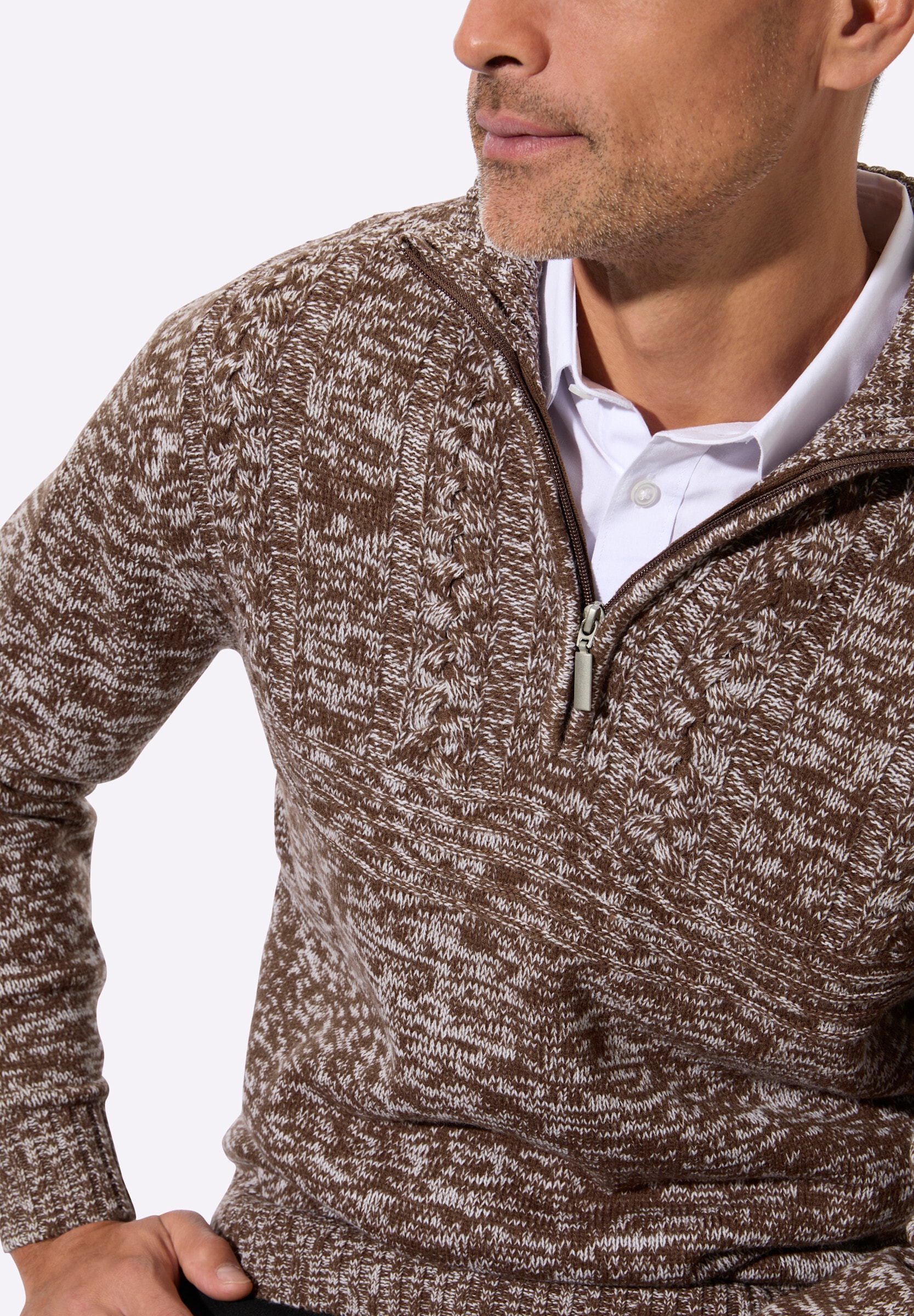 Sieh an! Troyer »Pullover Langarm-Pullover mit platziertem Zopfmuster«