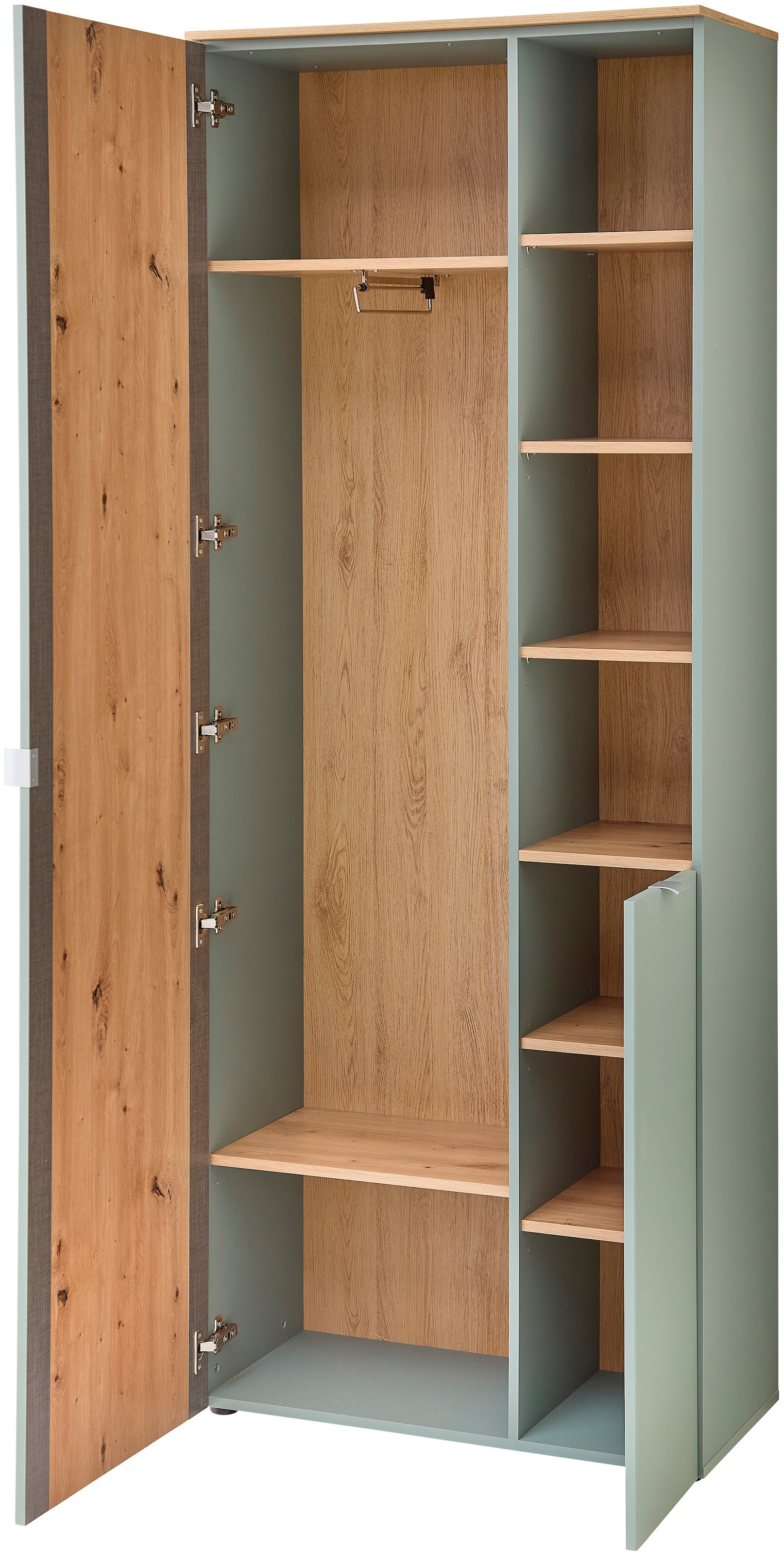Innostyle Garderobenschrank »BARI Garderobenschrank mit Spiegel, BxHxT 78x202x38 cm«, (1 St.), 2 türig, 10 Fächer, Softclose, ABS Kantenschutz, Kleiderstange