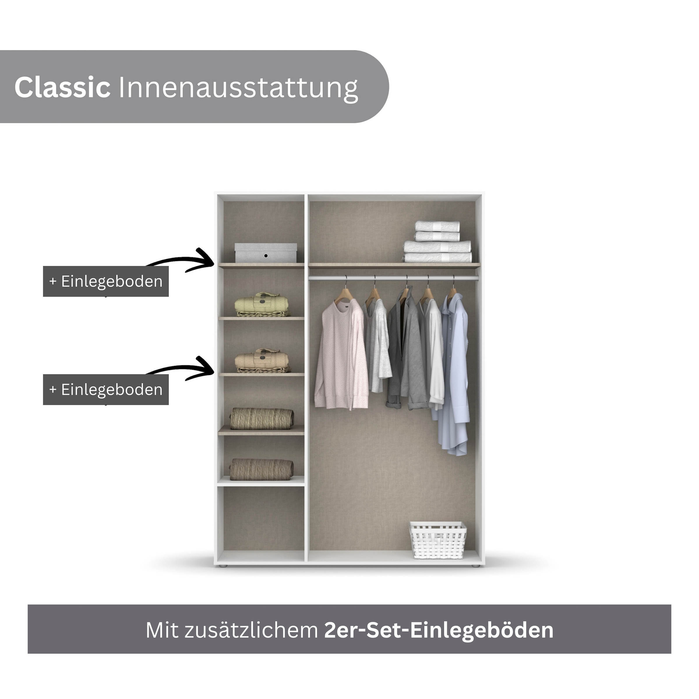 rauch Drehtürenschrank »Kleiderschrank Schrank Garderobe Wäscheschrank SHINJO«, (in 3 verschiedenen Ausstattungen BASIC/CLASSIC/PREMIUM), Griffe und Füße aus Massivholz mit 2 Schubladen MADE IN GERMANY