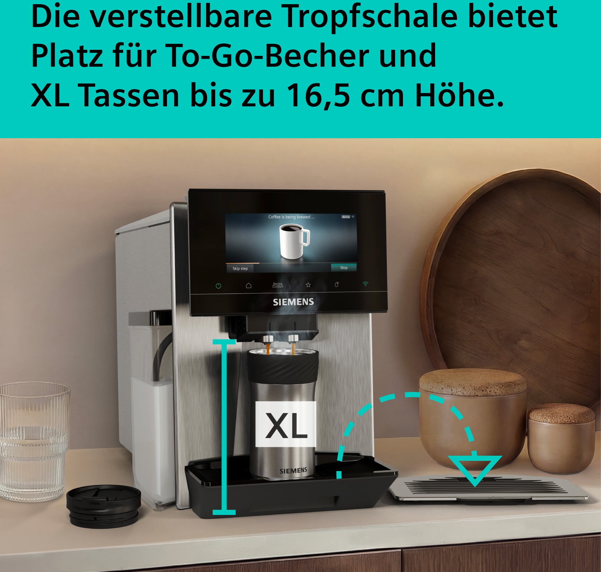 SIEMENS Kaffeevollautomat »EQ900 TQ923E03, 41 versch. Getränke, XL-Getränke, Doppeltassenfunktion« farbiges 6.8'' TFT-Display, individuelle Aromaeinstellung, Edelstahl