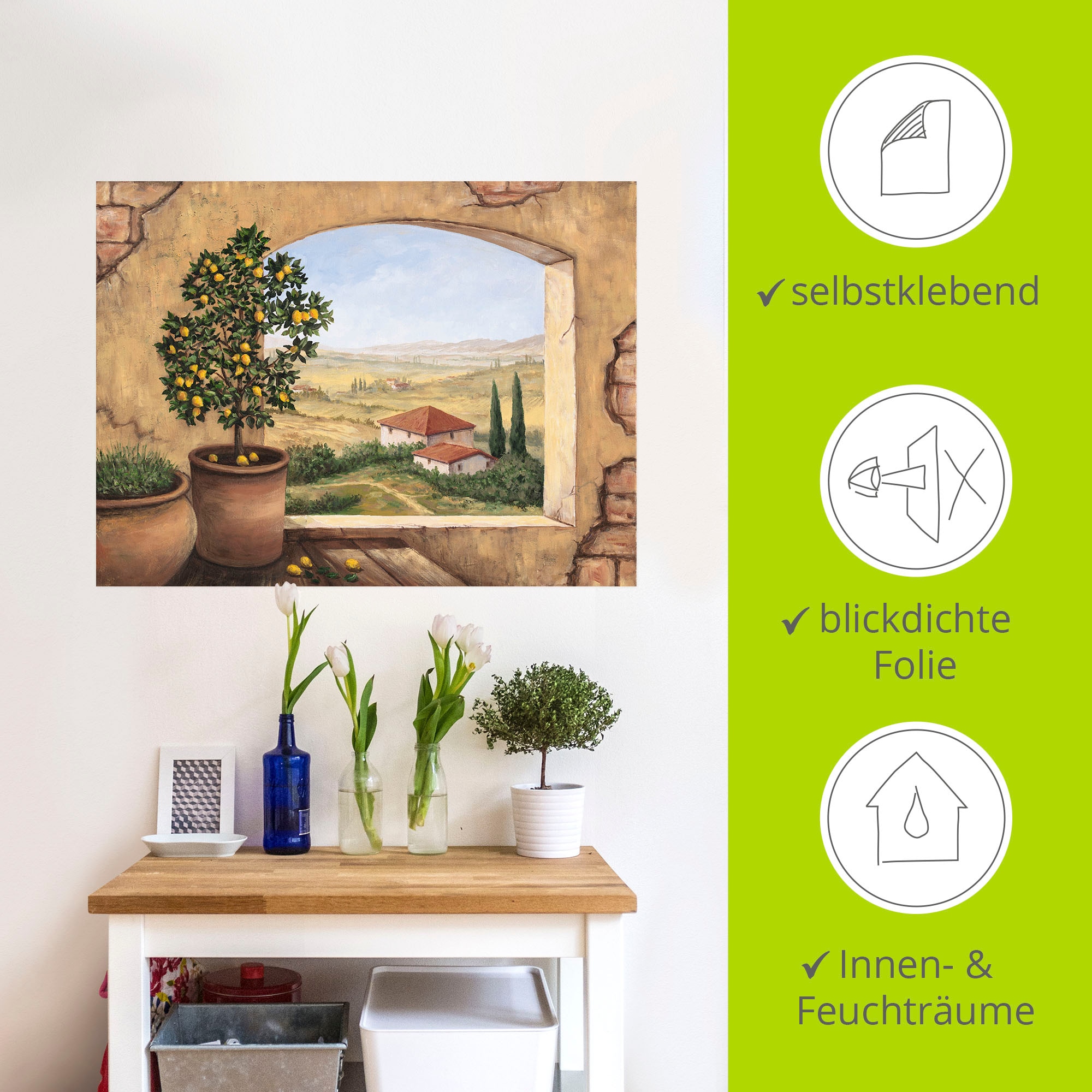 Artland Wandbild »Fenster in der Toskana«, Fensterblick, (1 St.), als Alubild, Outdoorbild, Leinwandbild, Poster, Wandaufkleber