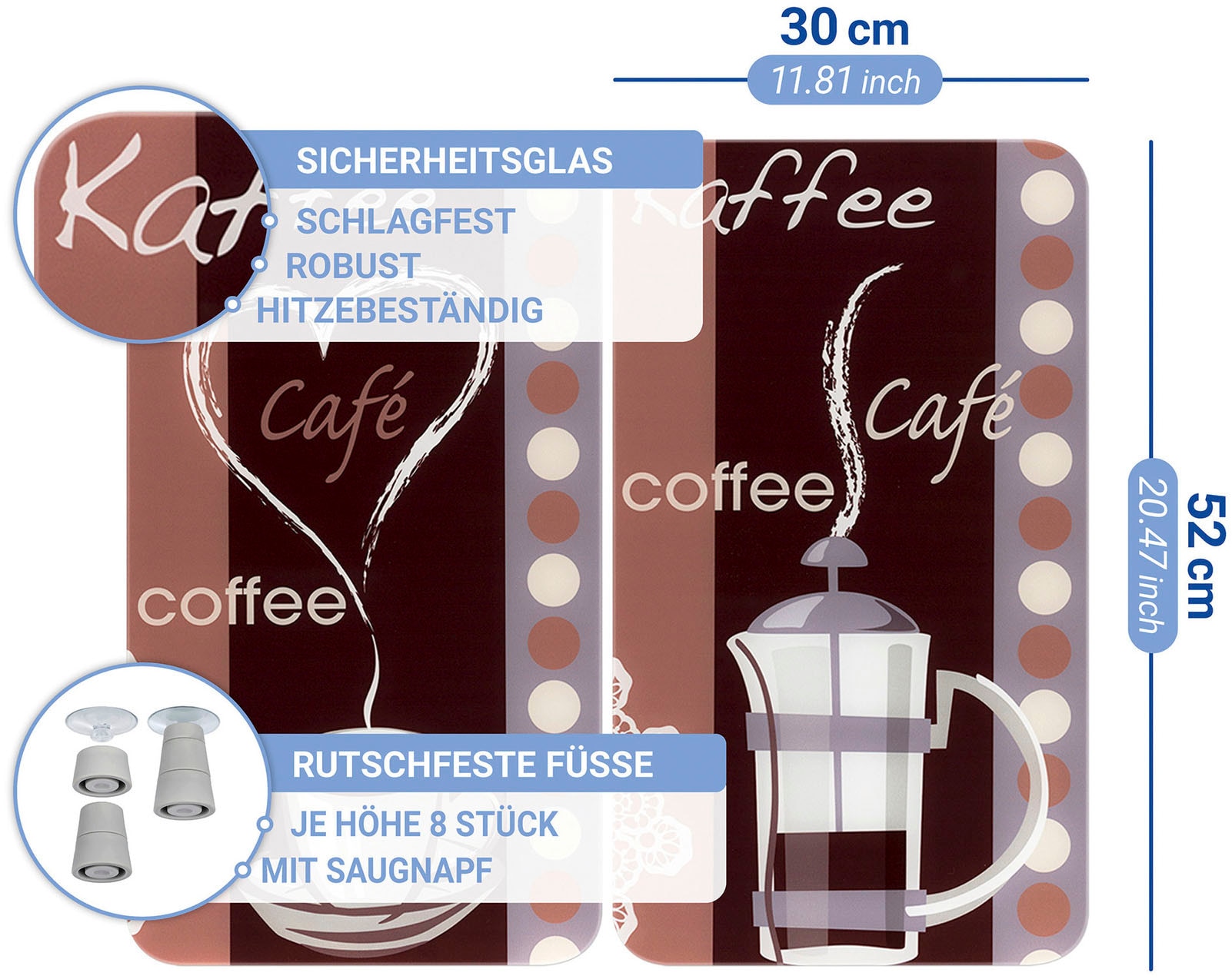 WENKO Herd-Abdeckplatte »Universal Modell Kaffeeduft«, (Set, 2 tlg.), Herdabdeckung für alle Herdarten, kratzfest, mit rutschfesten Füßen