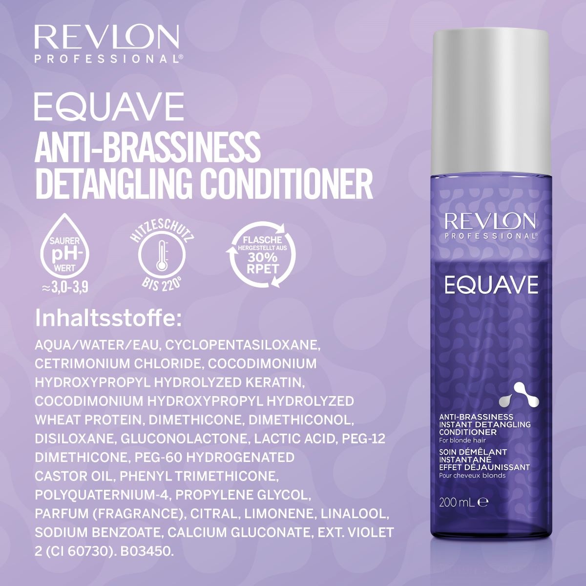 REVLON PROFESSIONAL Haarspülung »Leave-in Pflege Equave Anti-Brassiness Instant Detangling Conditioner«, Blondes Haar 200 ml