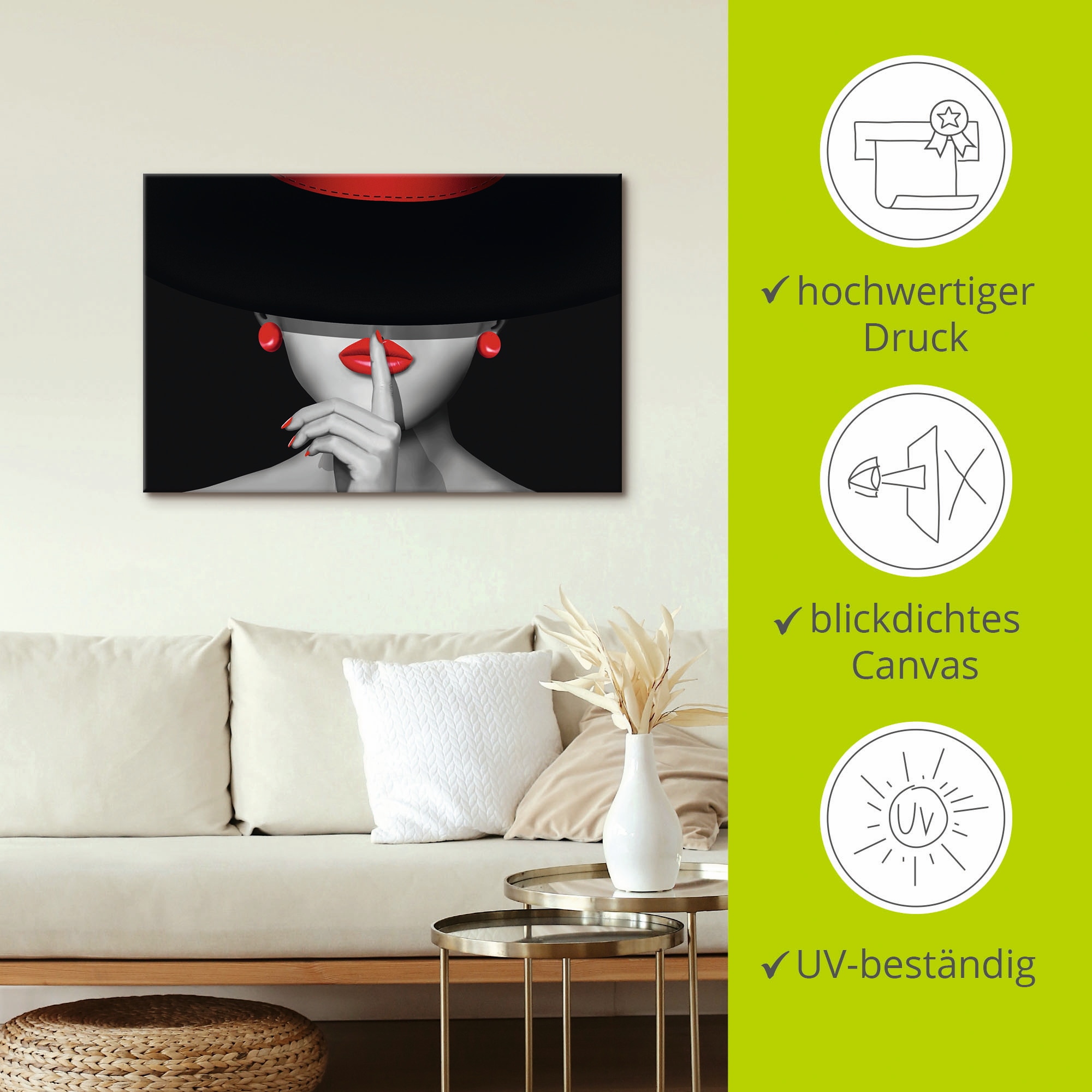 Artland Wandbild »Sei still« Frau 1 Stk. tlg. als Alubild, Outdoorbild, Leinwandbild, Poster, Wandaufkleber