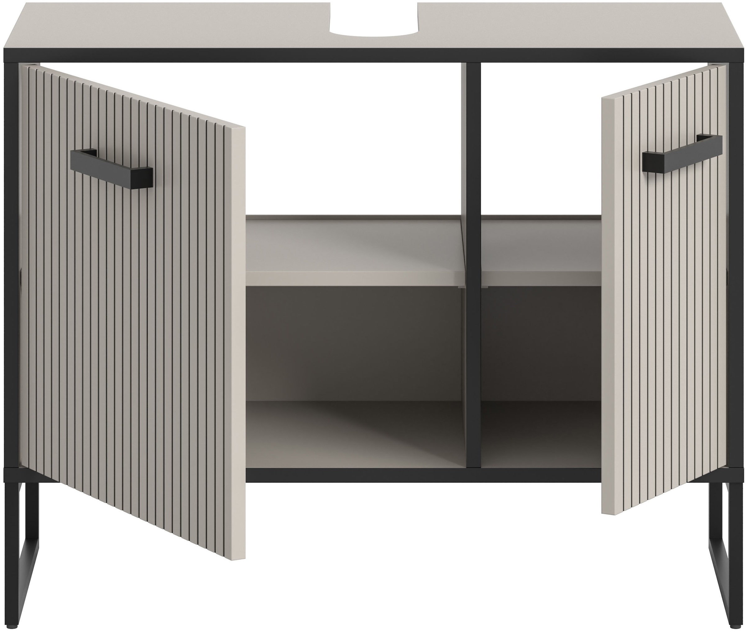 welltime Waschbeckenunterschrank »Locri, Höhe 63 cm, Rillenoptik, Metall Kufen«, (1 St.), modernes Design, Badschrank, Unterschrank, Bad