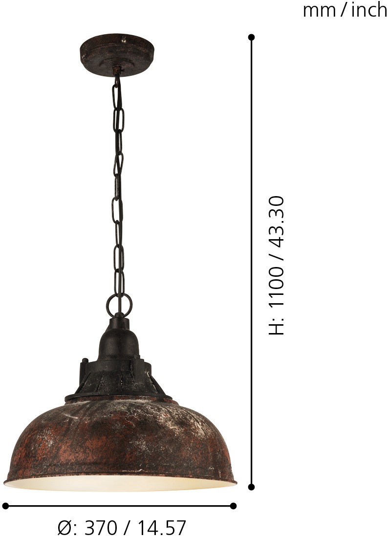 EGLO Hängeleuchte »GRANTHAM 1 Pendellampe, E27, IP20, Stahl, Retro, Esstischlampe, Lampe«, 1 flammig, Leuchtmittel E27 | ohne Leuchtmittel, Hängeleuchte, H110 x Ø37 cm, antik-braun, beige, 1X60W exkl.