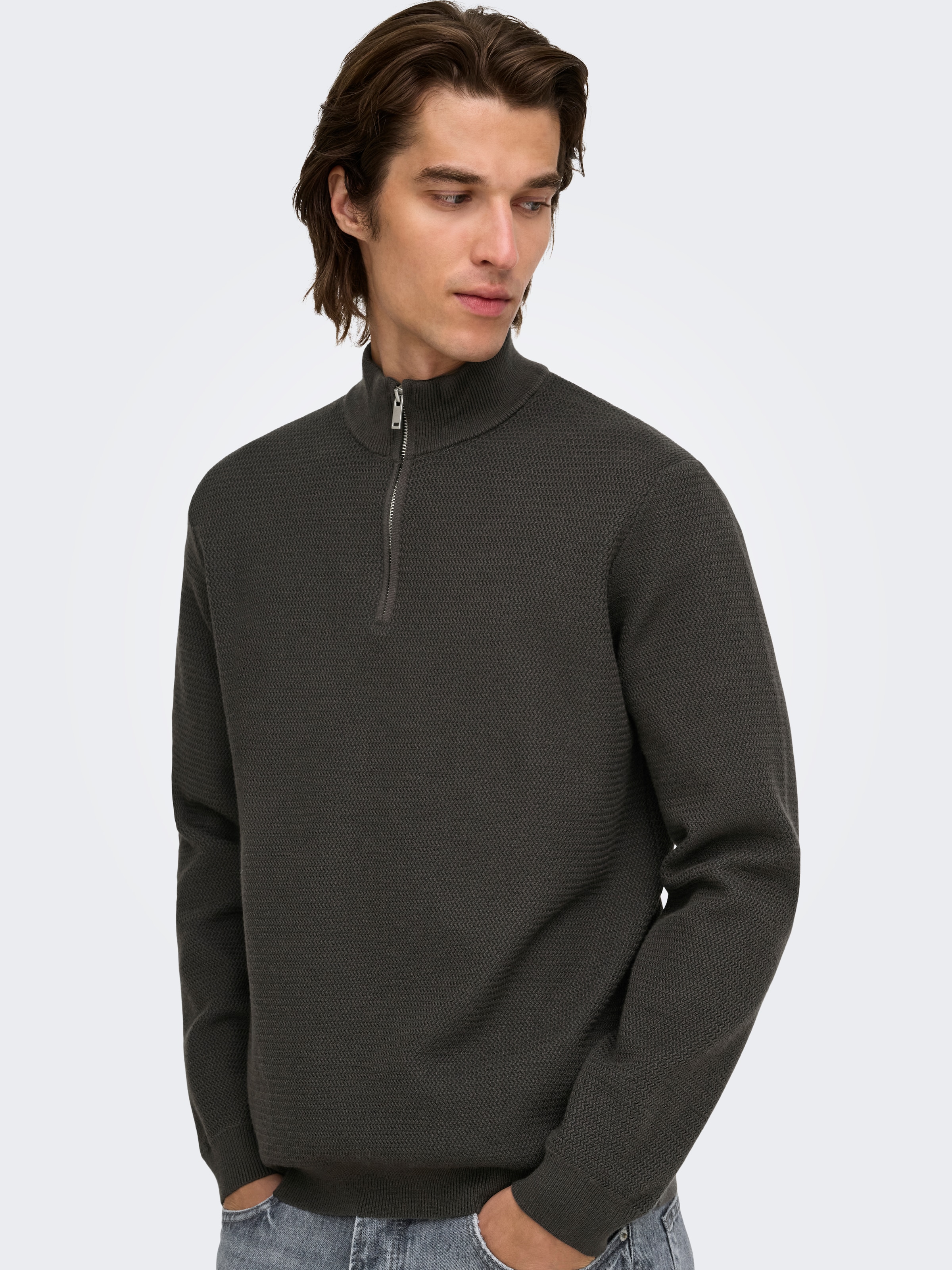 ONLY & SONS Troyer »ONSCARTER REG JAQUARD 1/2 ZIP OTL« Viskosemischung, regular fit