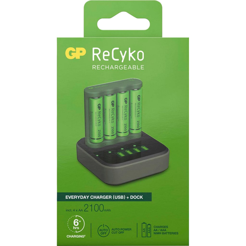 GP Batteries Akku-Ladestation »USB-Akkuladegerät B421 mit Docking Station, inkl. 4x ReCyko AA Akkus je 2100 mAh«
