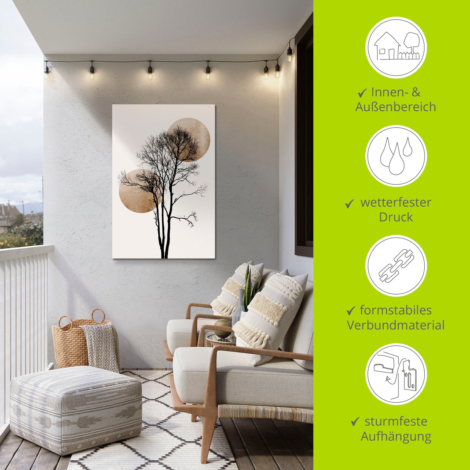 Artland Wandbild »Sonne und Mond versteckt« Baumbilder 1 Stk. tlg. als Alubild, Outdoorbild, Leinwandbild, Poster, Wandaufkleber