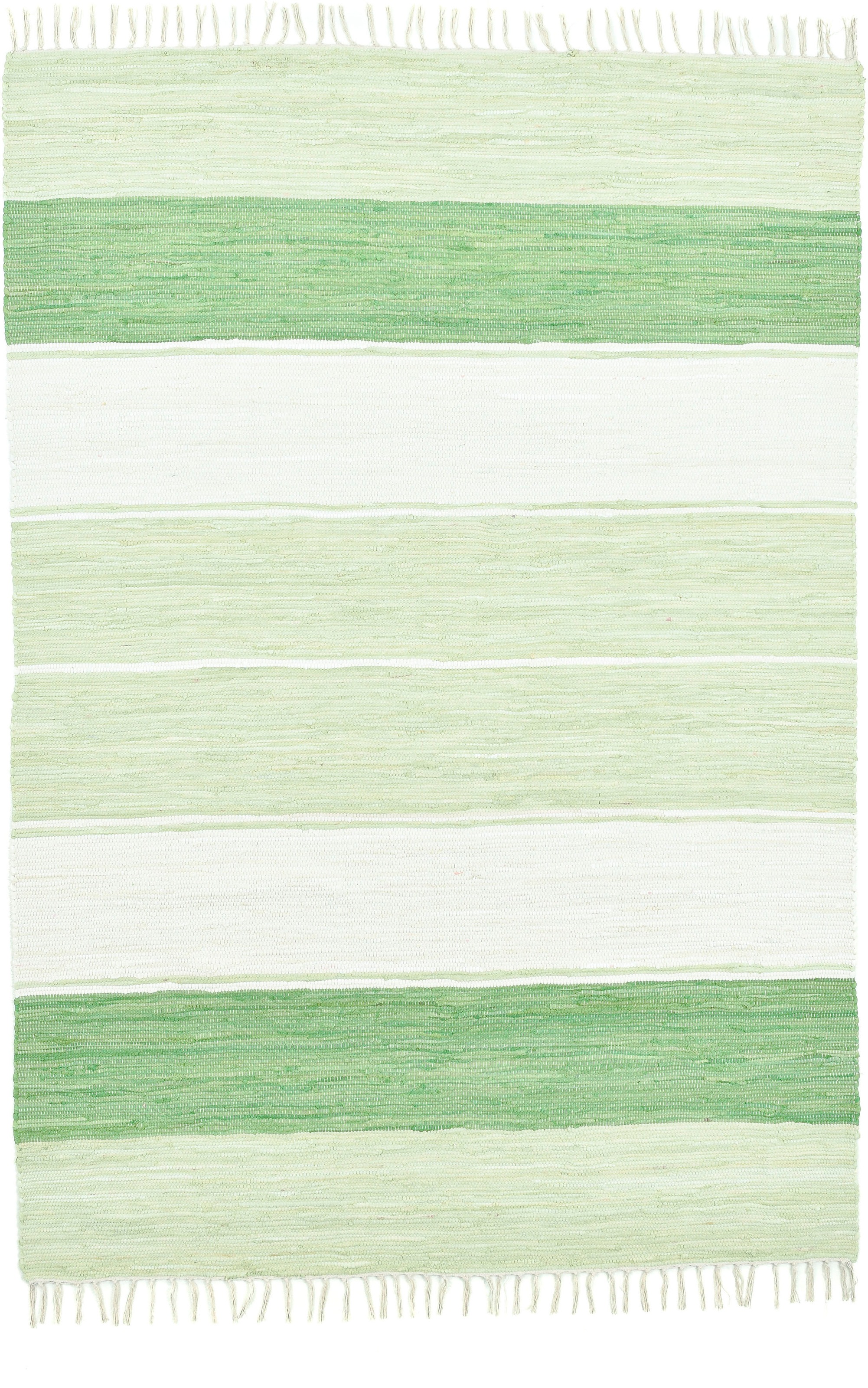 THEKO Teppich »Stripe Cotton«, rechteckig, 5 mm Höhe, Flachgewebe, gestreift, reine Baumwolle, handgewebt, mit Fransen
