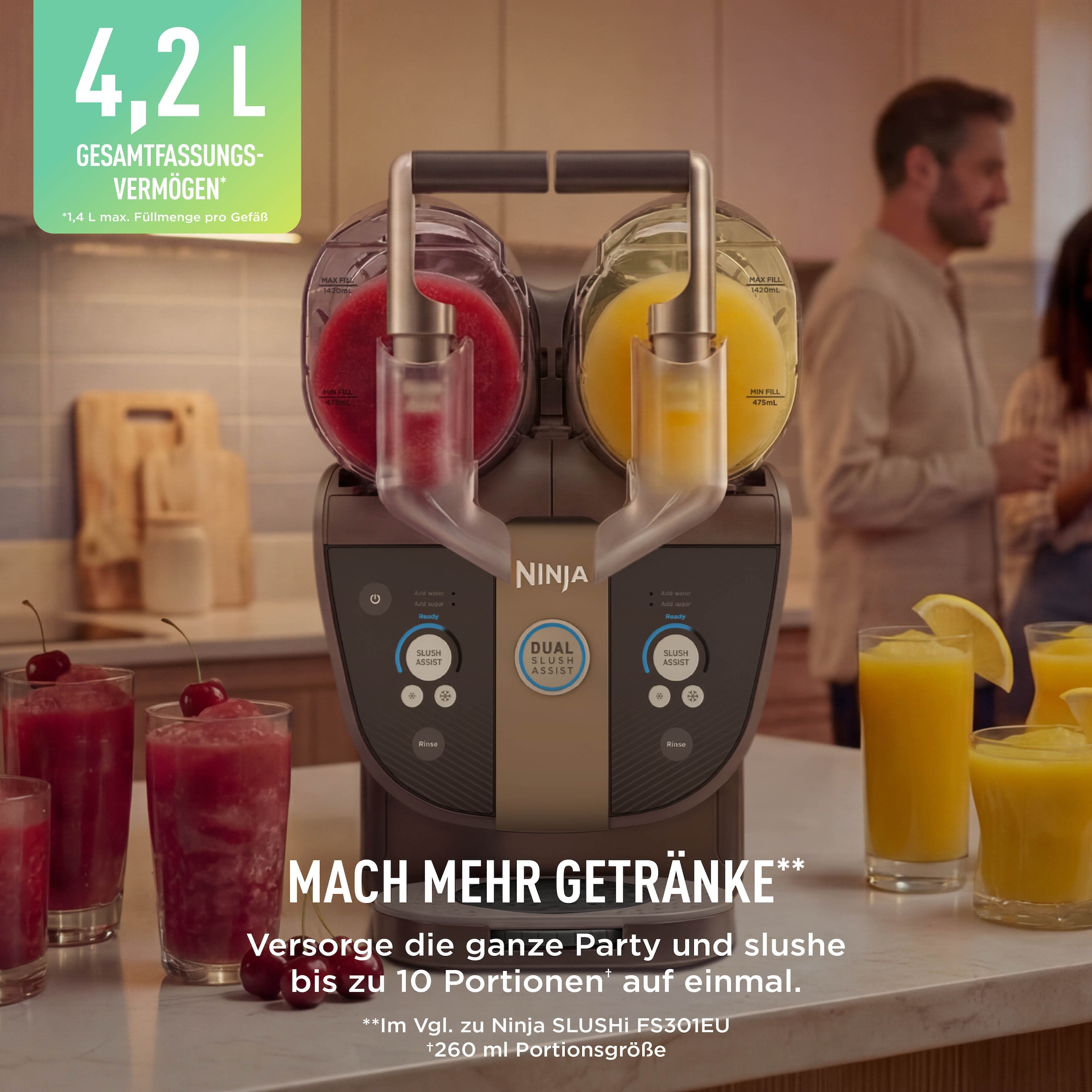 NINJA Slush-Eismaschine »SLUSHi Twist, 2-in-1 SLUSHi Maschine, Dual-SlushAssist-Technologie« 1,42 l 500 W 2 Behälter für gleichzeitige Zubereitung von zwei Geschmacksrichtungen