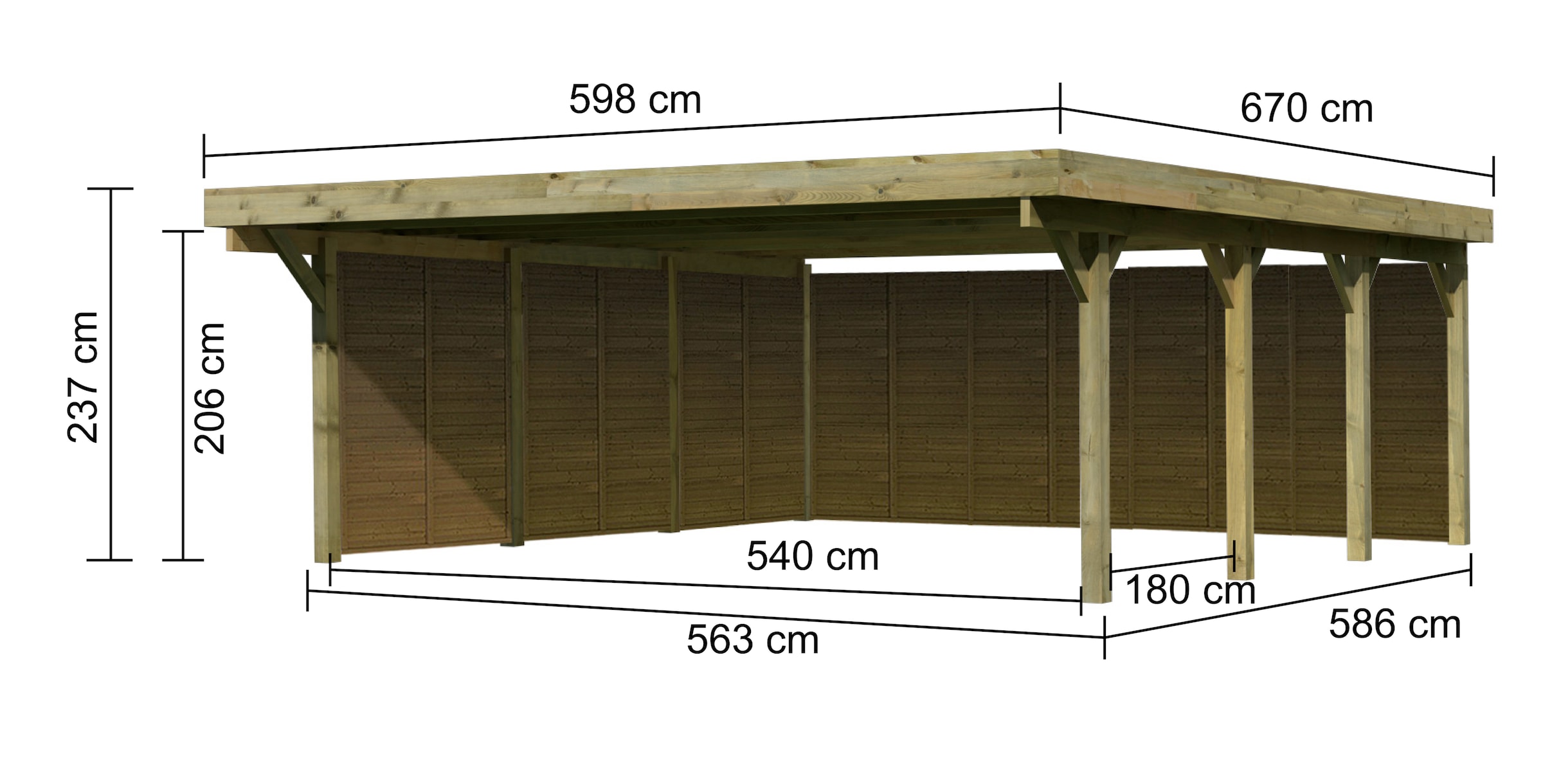 Karibu Doppelcarport »Classic 2«, Holz, 540 cm, braun, mit Rückwand und 3 Seitenwänden