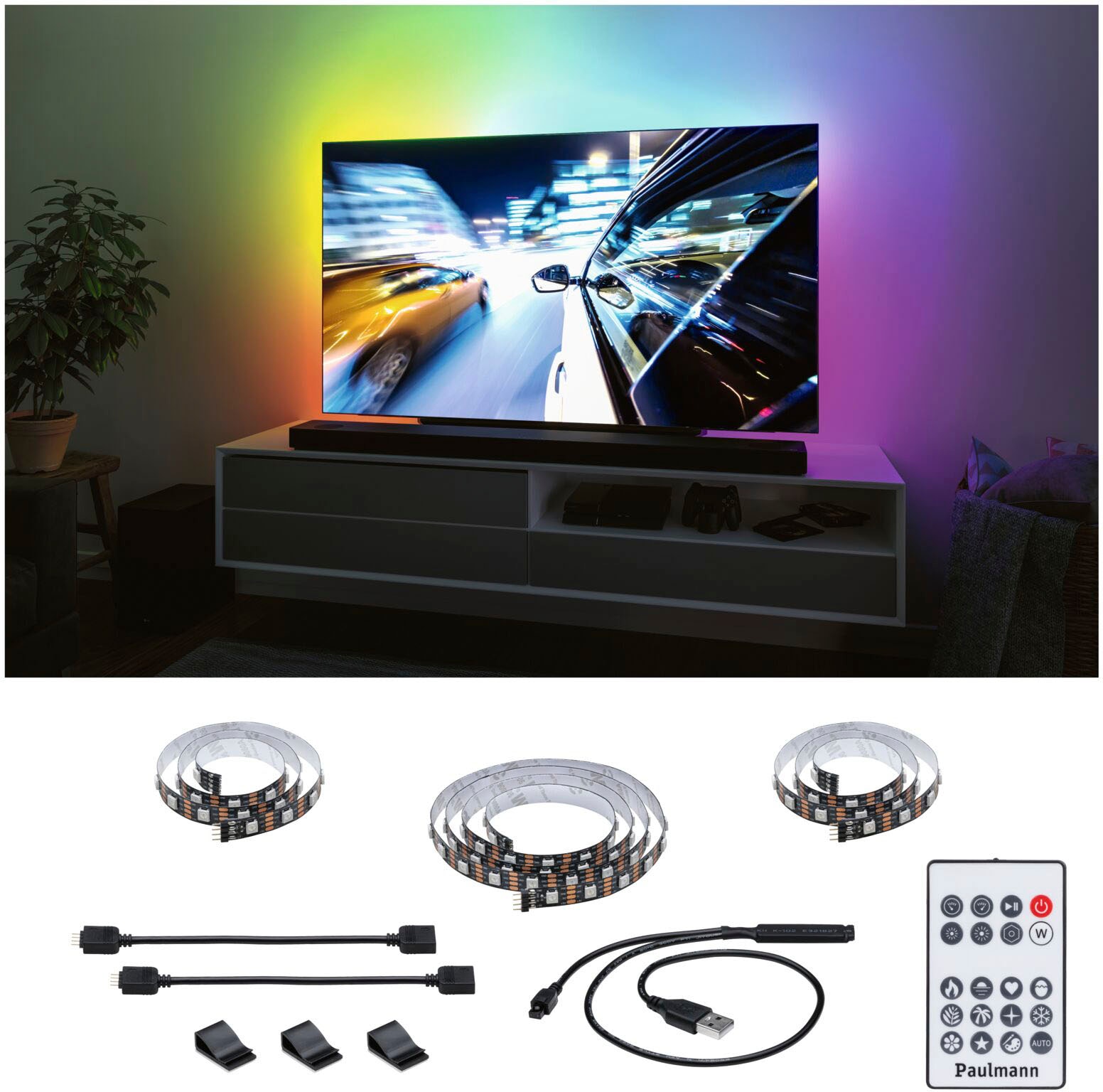 Paulmann LED-Streifen »USB LED Strip TV-Beleuchtung 55 Zoll 2m Dynamic Rainbow RGB 3,5W«, 1 St.-flammig