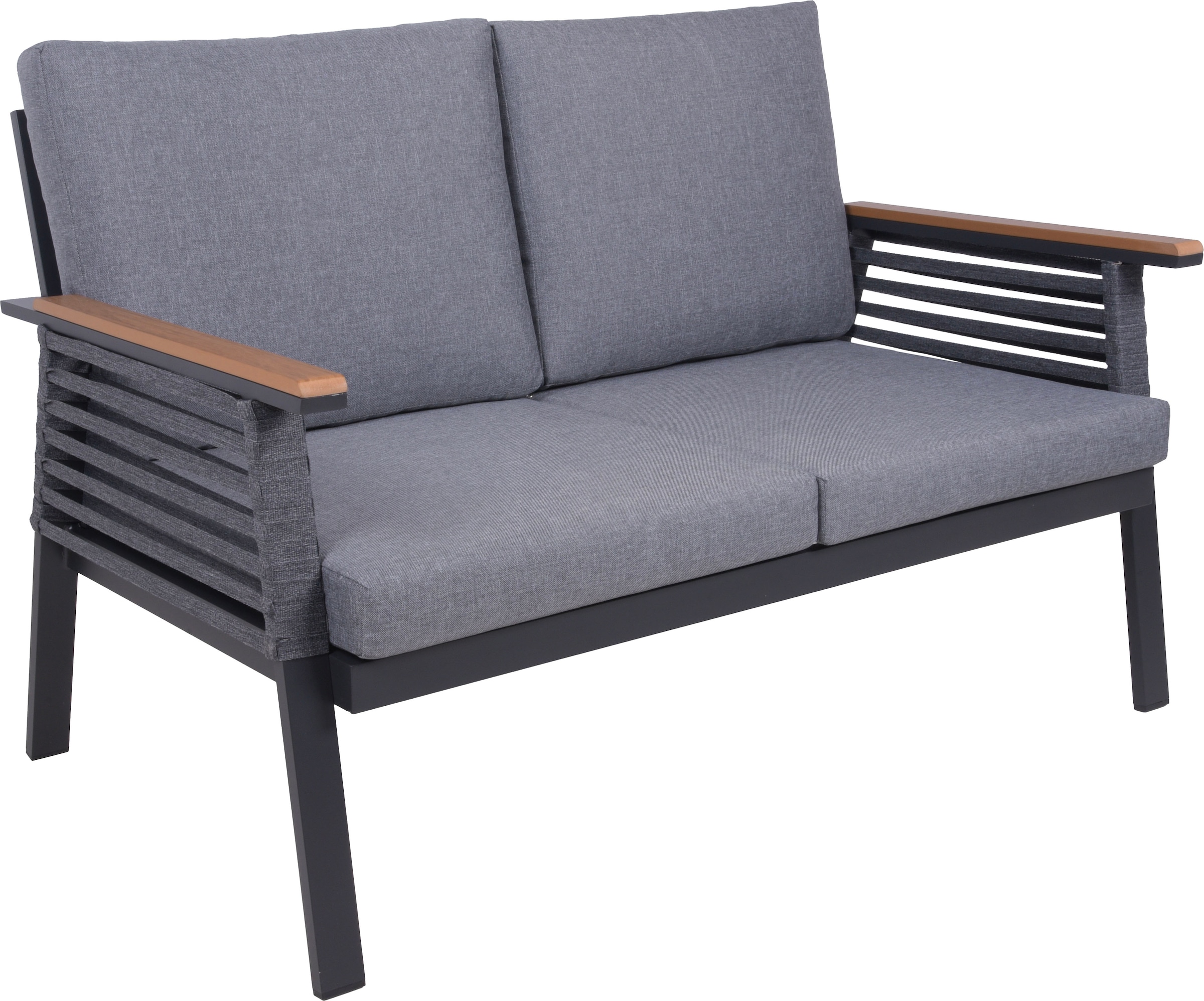 Garden Pleasure Gartenlounge-Set », Lounge-Gruppe »DENIA«« 2 Sessel, 1 Sofa, Tisch LxB: 55,5x100 cm, inkl grauen Kissen
