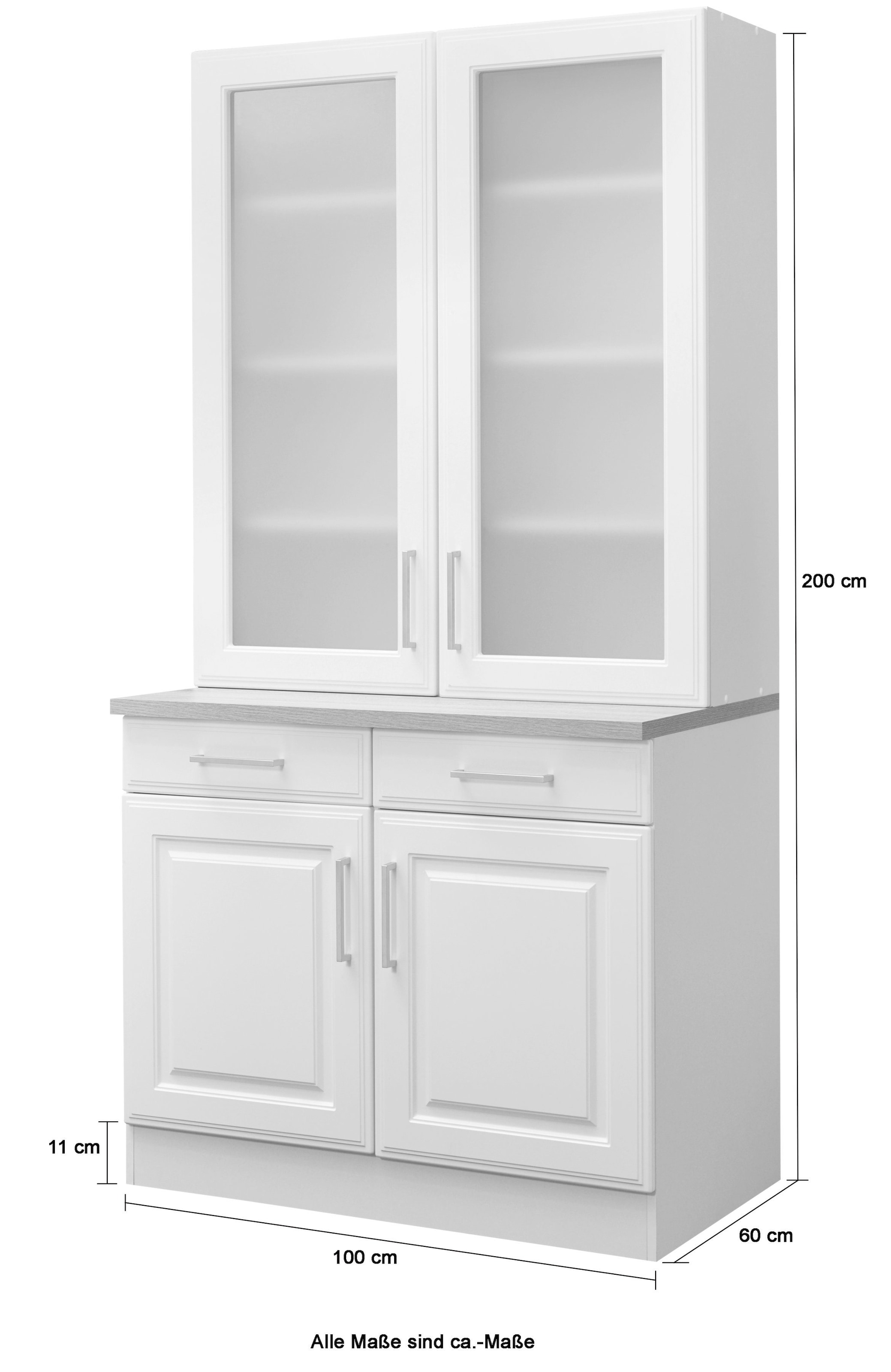 KOCHSTATION Küchenbuffet »KS-Stockholm« hochwertige MDF-Fronten, 2 Glasrahmentüren, 200 cm hoch, viel Stauraum