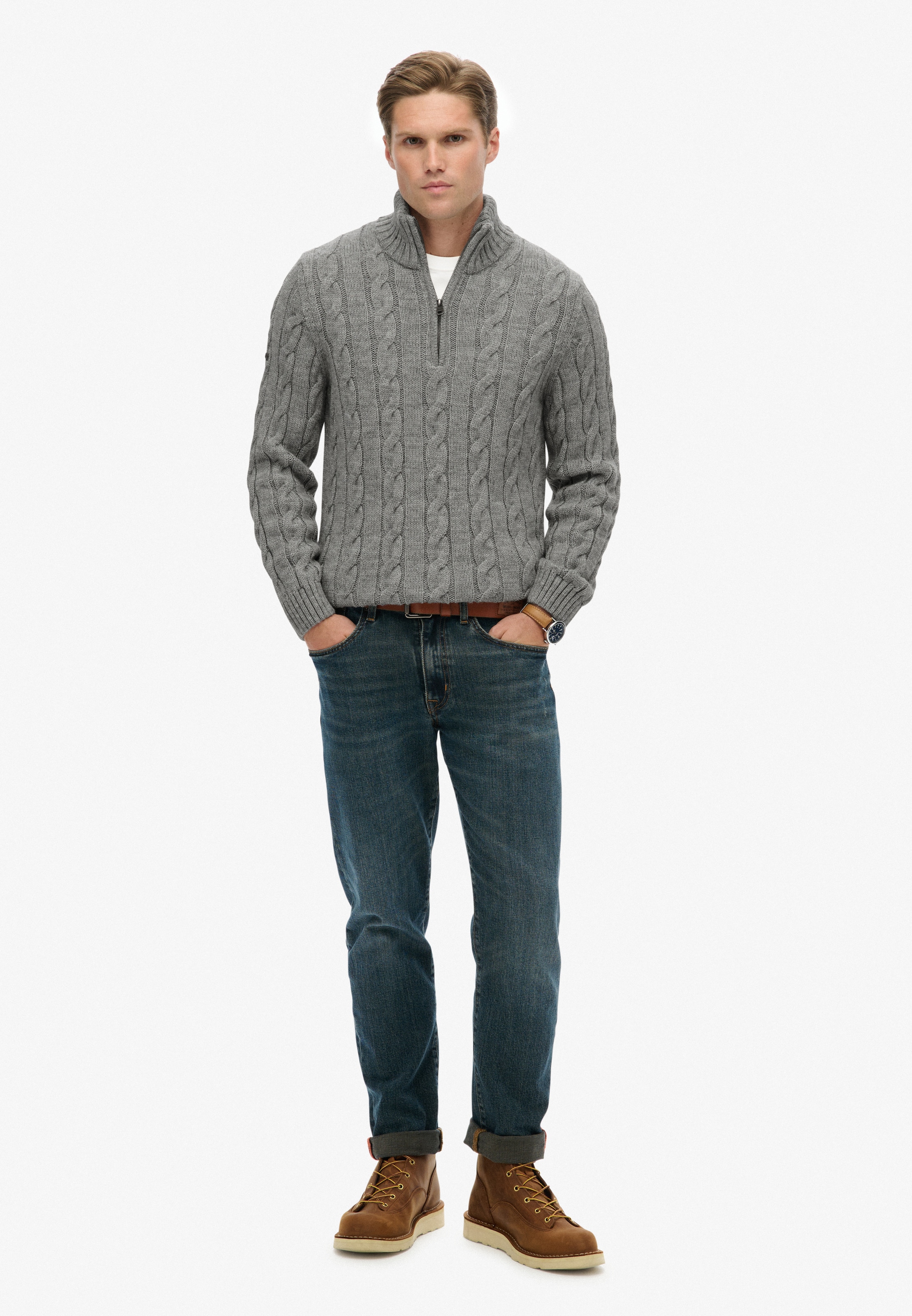 Superdry Strickpullover »JACOB CABLE KNIT HALF ZIP«