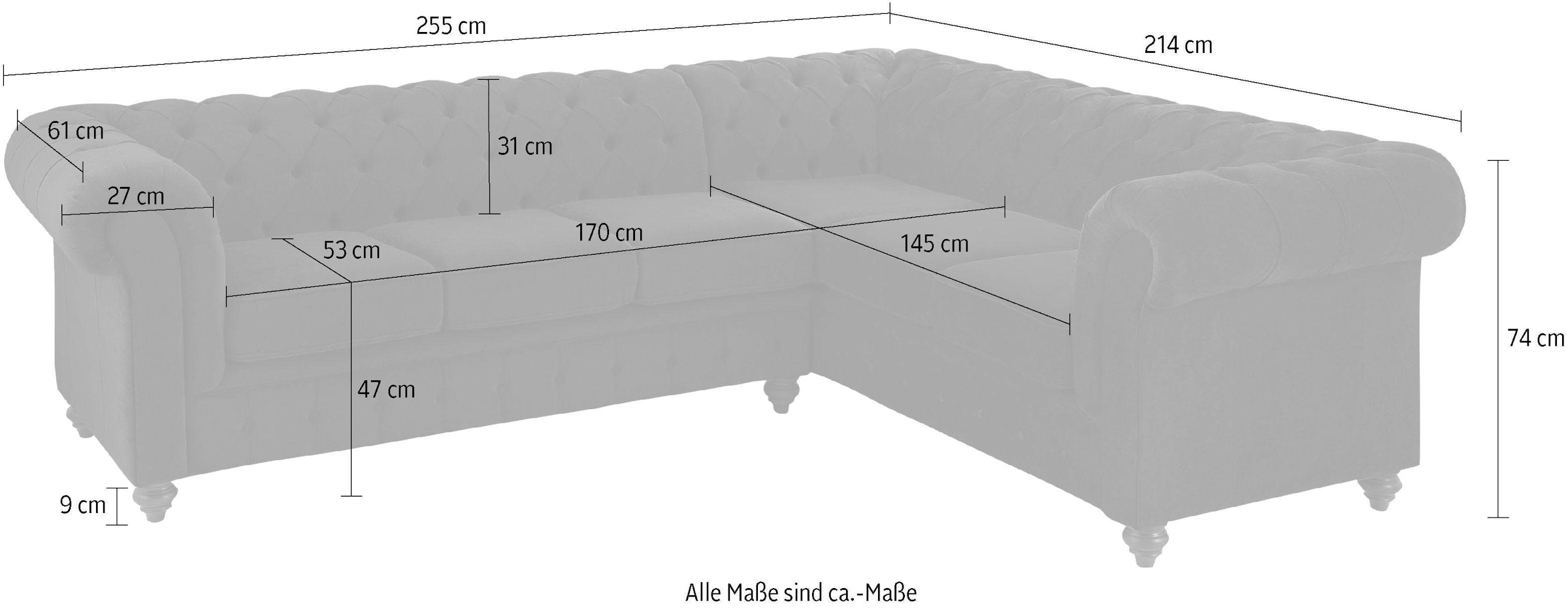 Home affaire Chesterfield-Sofa »Duc Ecksofa L-Form«, hochwertige Knopfheftung im Rücken, Samtoptik mit changierender Optik