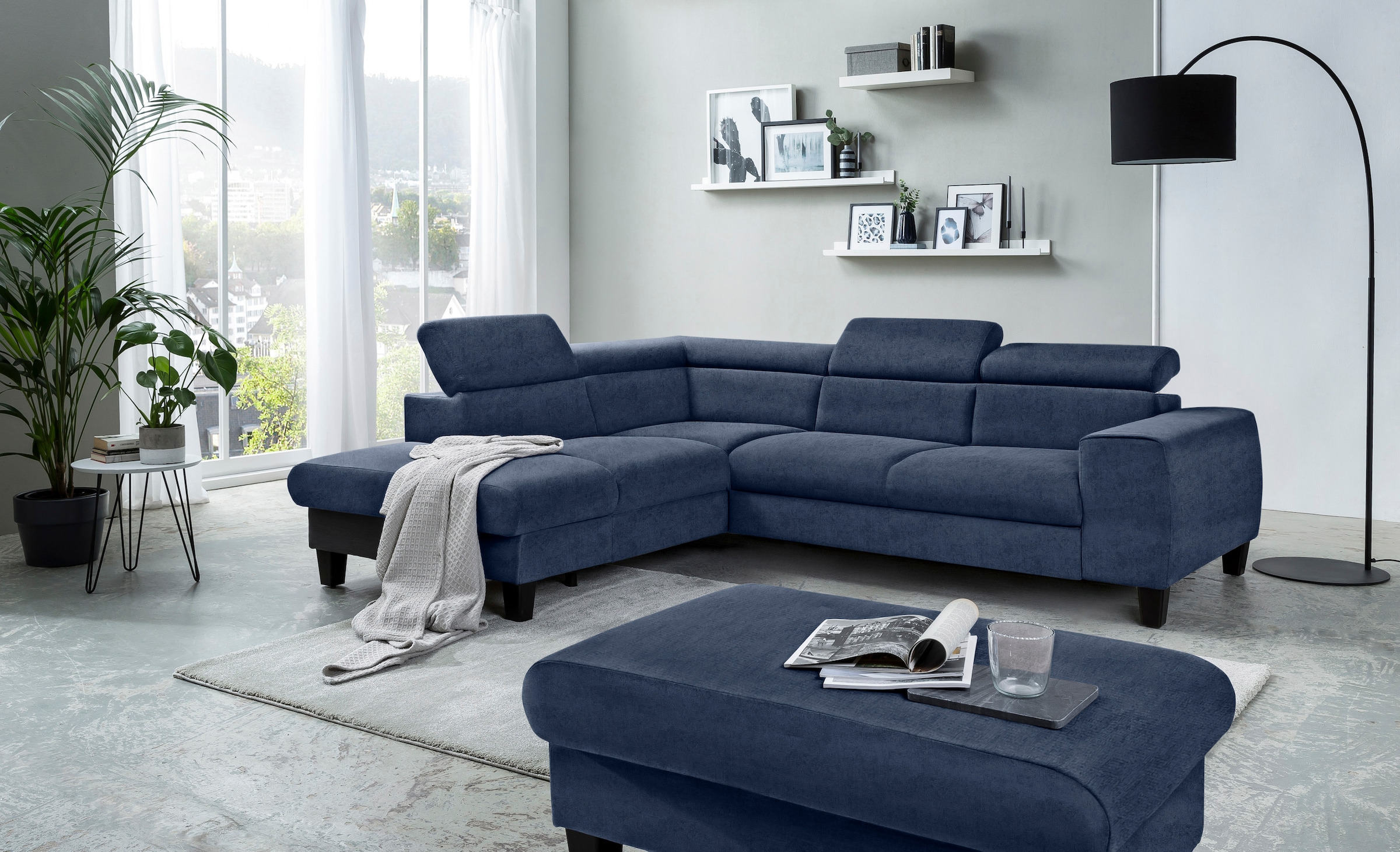 COTTA Ecksofa »Morven L-Form mit Kopfteilverstellung«, wahlweise mit Bettfunktion, Bettkasten & Wireless-Charger