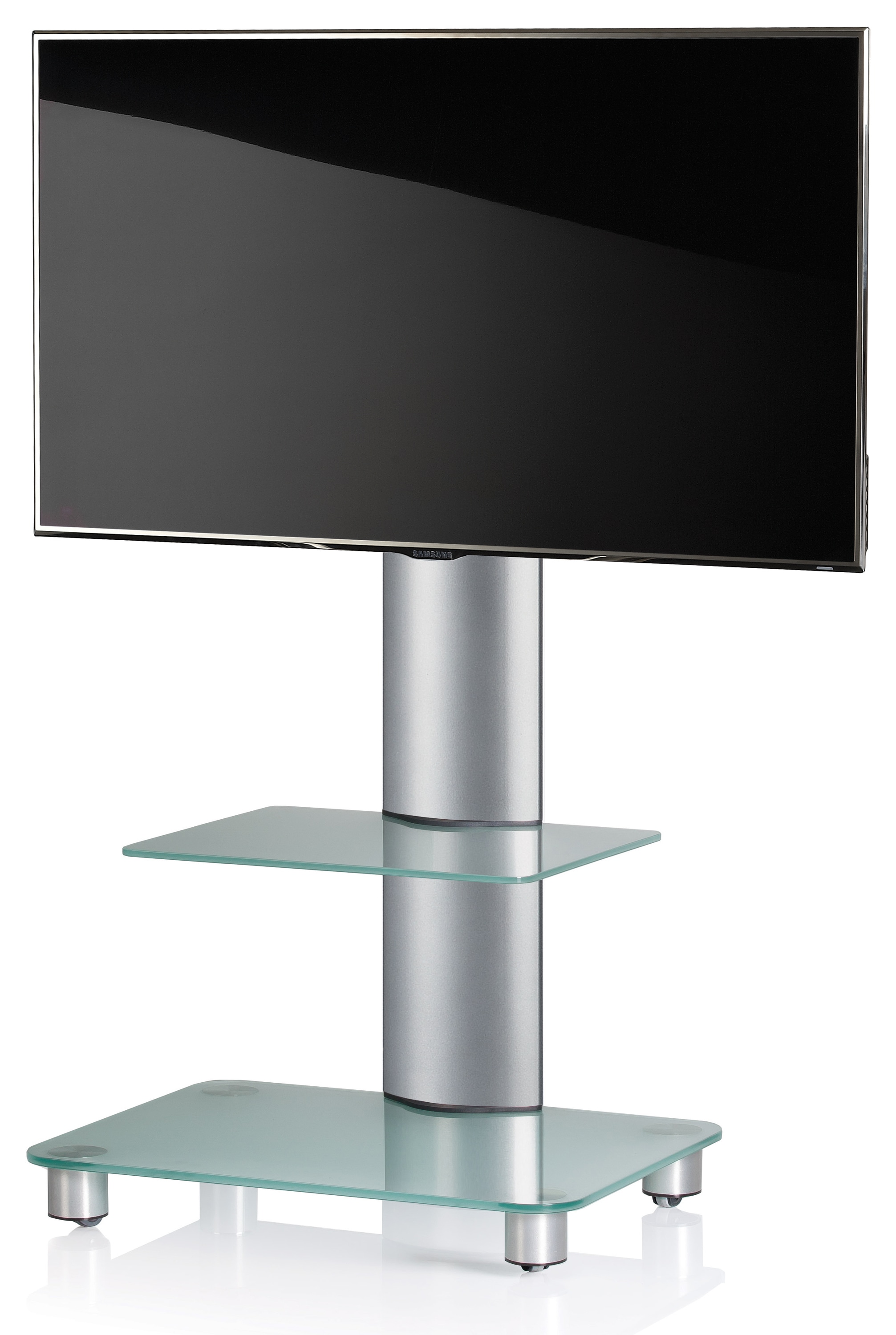 VCM Wohnzimmertisch »TV Standfuß Ständer Rack Alu Glas Rollen Blino ZW« 1 Stk. tlg.