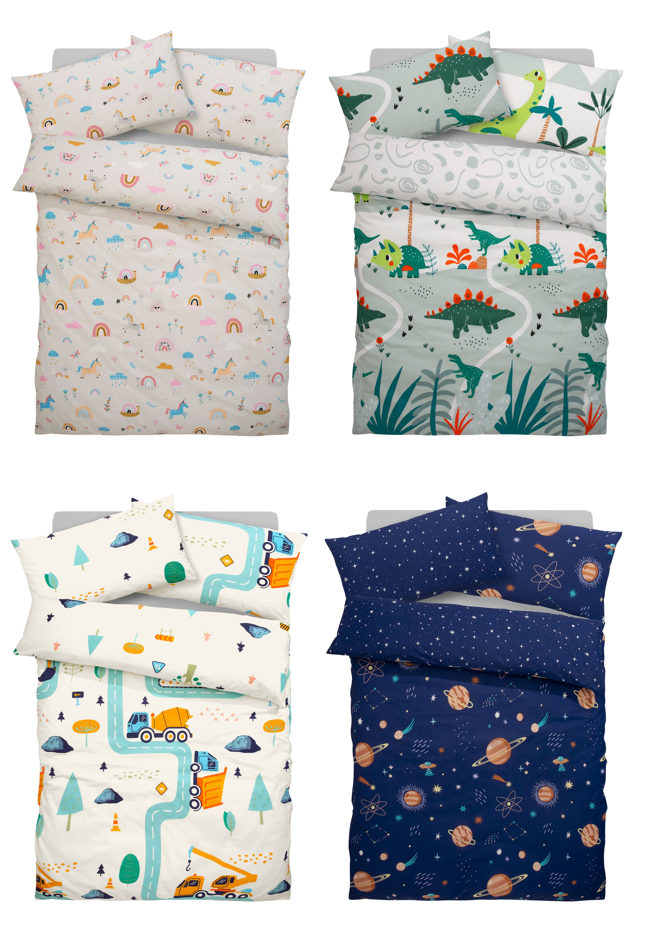 Lüttenhütt Kinderbettwäsche »CUDDLEE«, in vielen Designs: Dino,Einhorn,Weltraum,Baustelle,Herz,Trecker