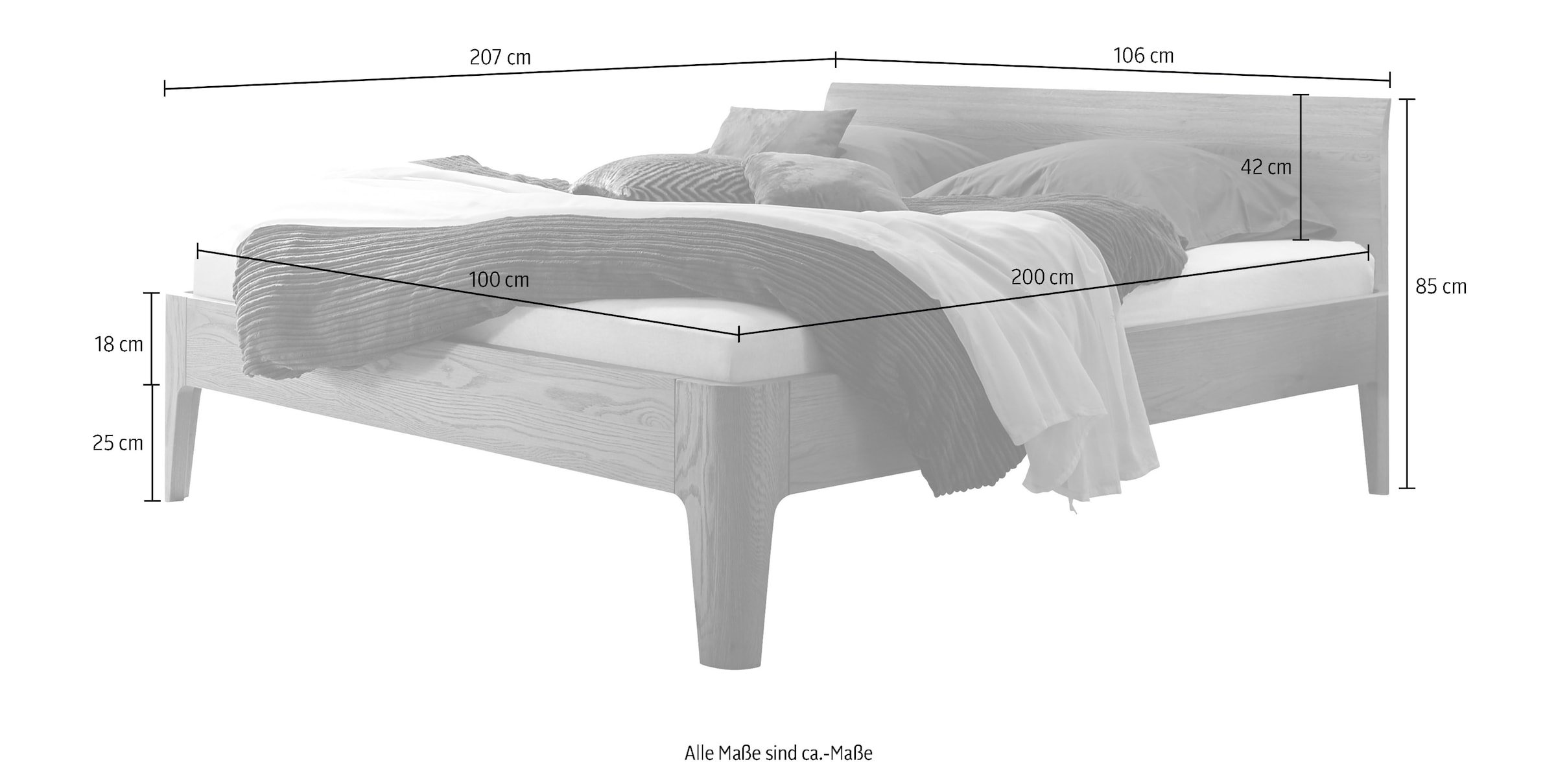 HASENA Bettgestell »Lisiano« Massivholzbett, Komforthöhe, Fußhöhe 25cm