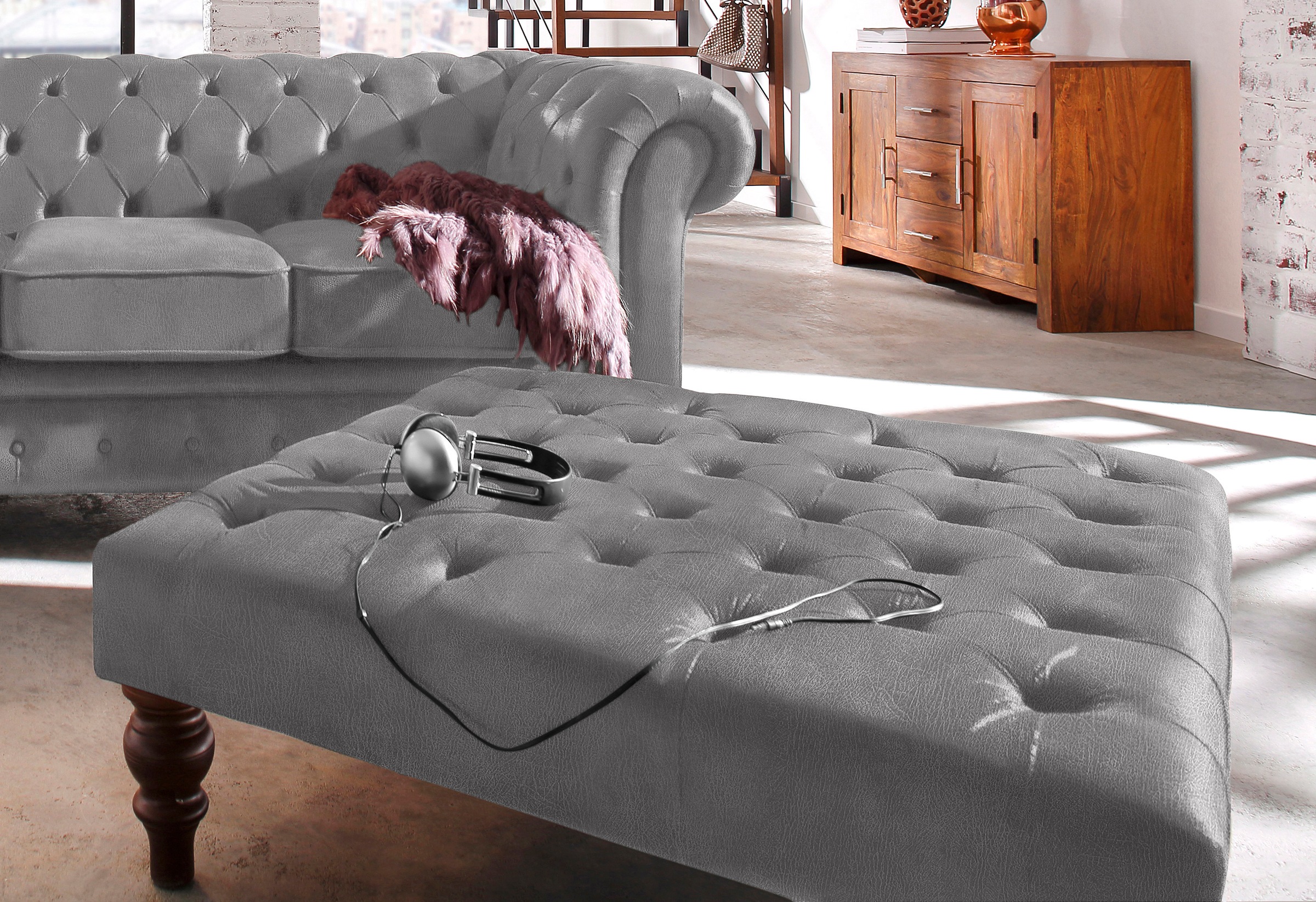 Home affaire Polsterhocker »Chesterfield«, mit Knopfheftung, auch in Leder