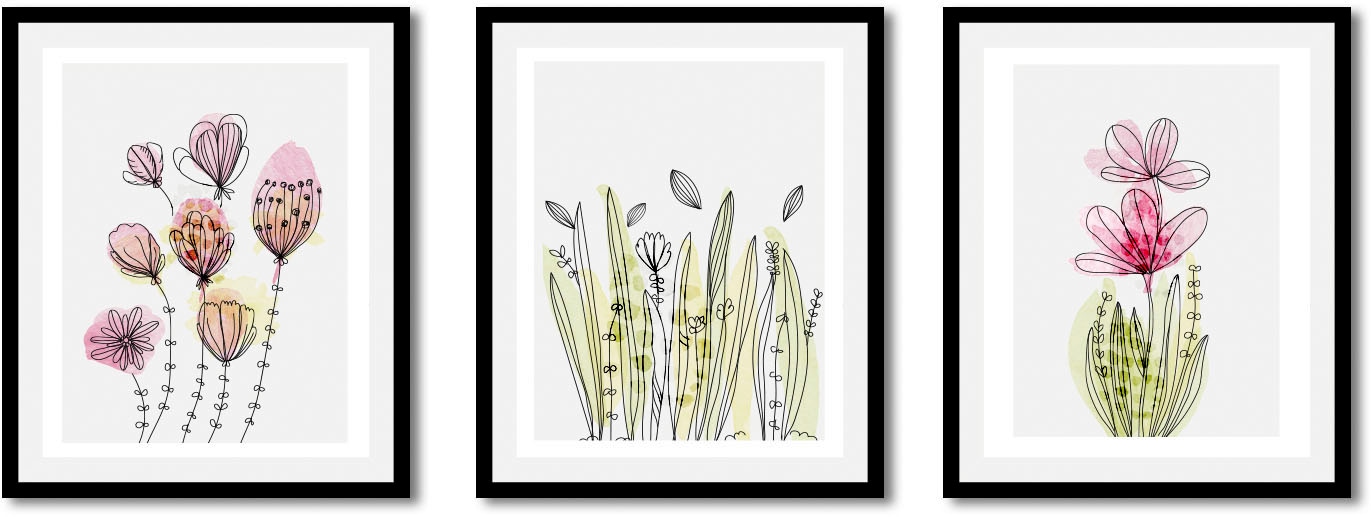 queence Bild »Set Flora Dream« Blumen | Kunst | Pflanzen | Pflanzenbilder | Vasen 1 Stk. tlg. gerahmt