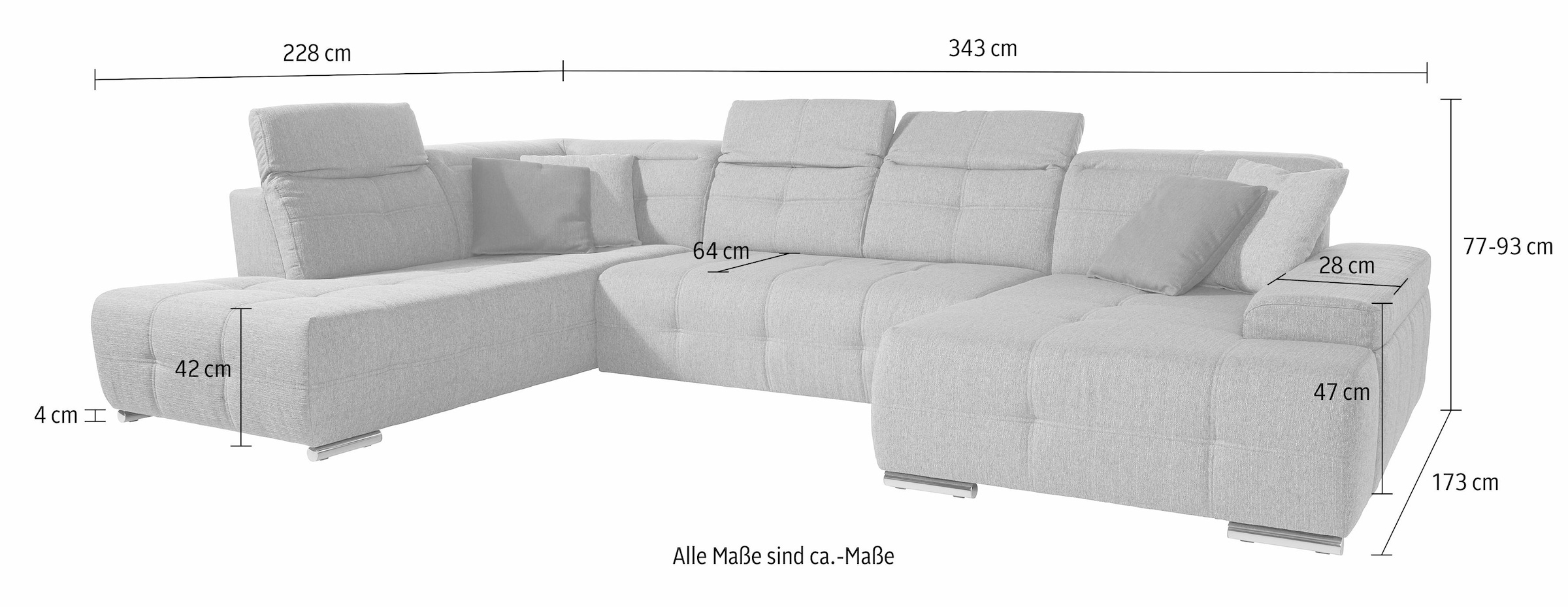 sit&more Wohnlandschaft »Mistral U-Form«, wahlweise mit Bettfunktion, inklusive Kopfteilverstellung