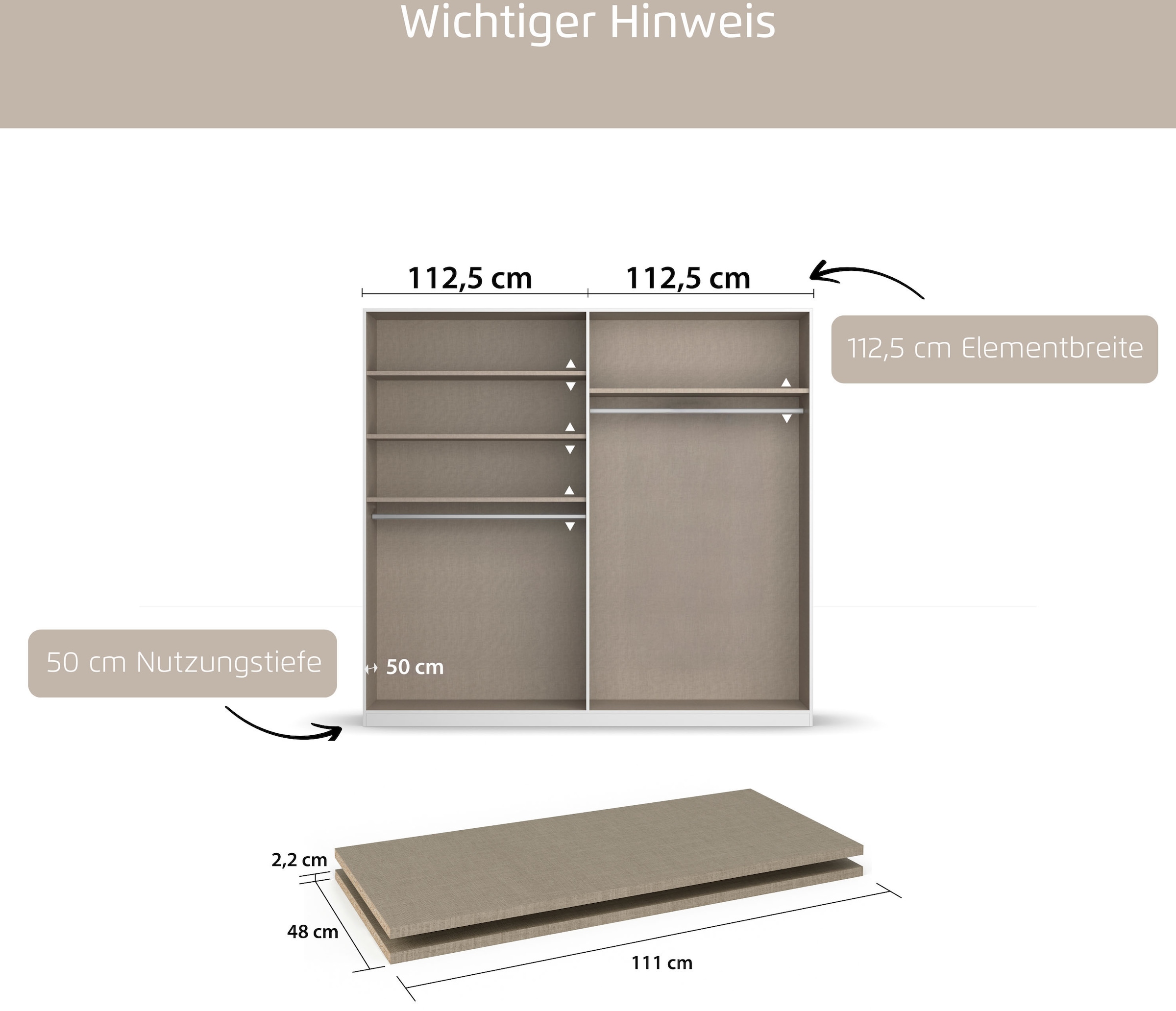 rauch Einlegeboden »Zubehör für Rauch-Schwebetürenschränke ORANGE/BLUE« 2er-Set Breite 111 cm, Tiefe 48 cm