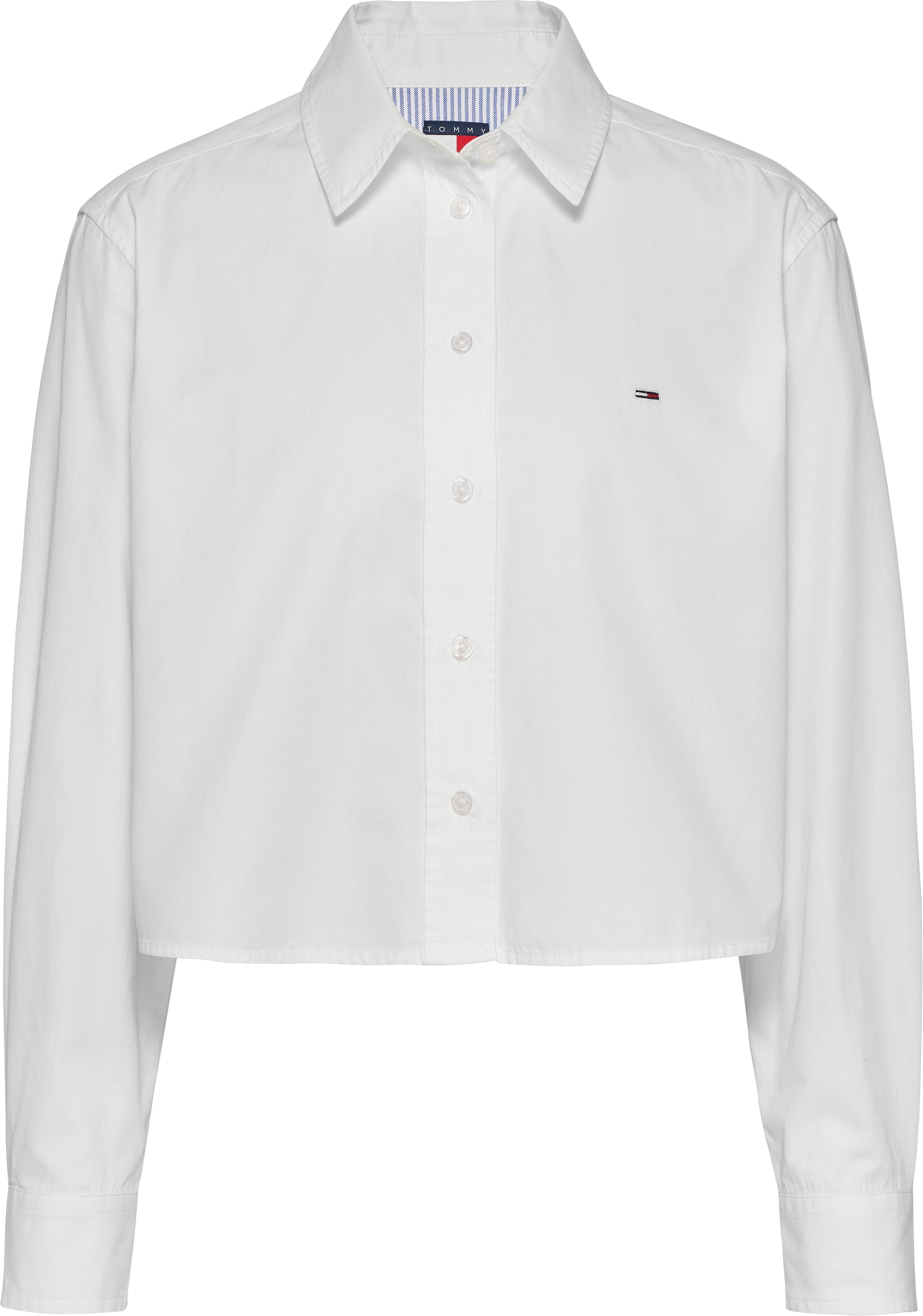 Tommy Jeans Hemdbluse »TJW CRP RLX POPLIN SHIRT«, in verkürzter Länge, mit Logostickerei