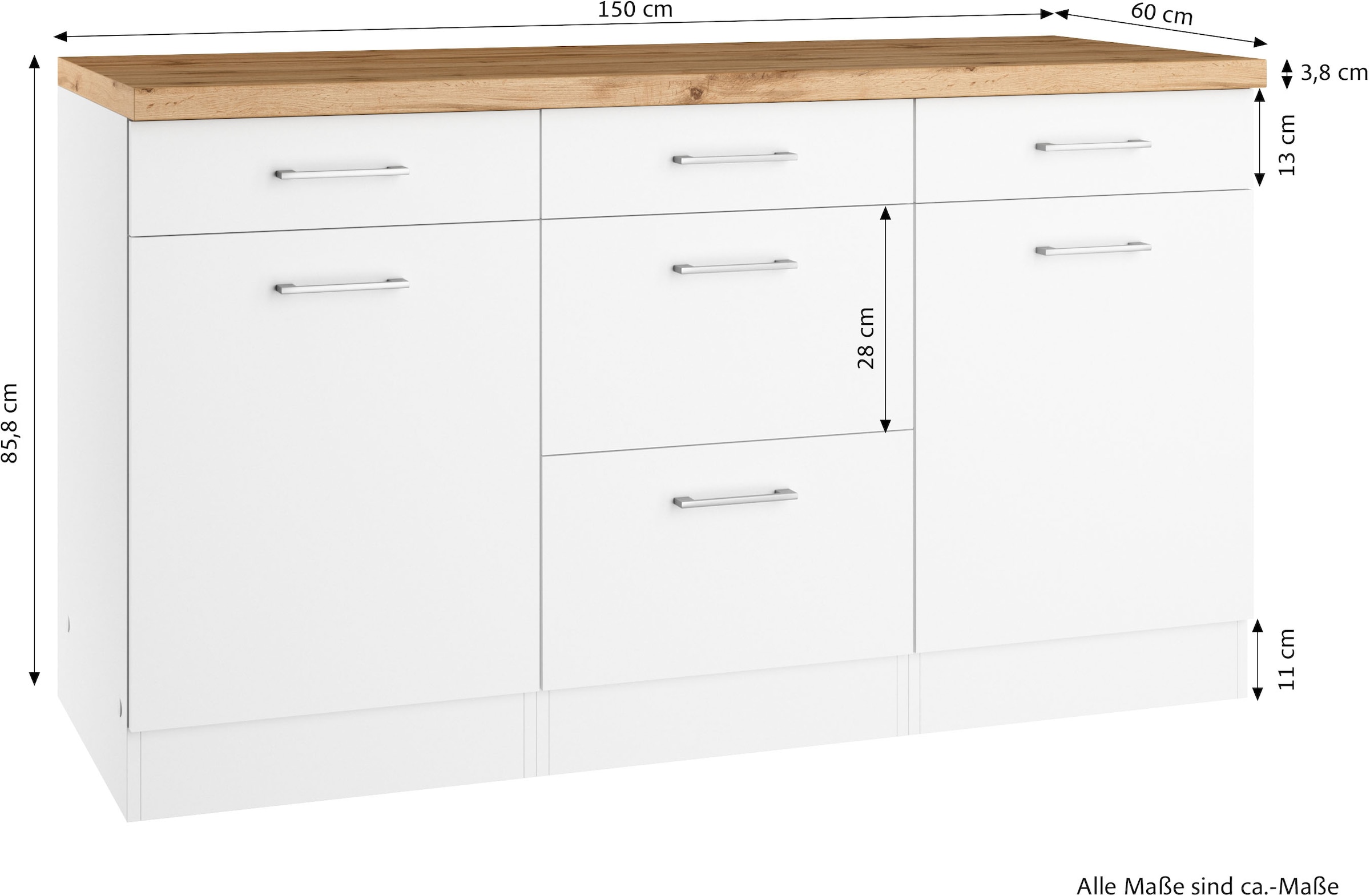 KOCHSTATION Unterschrank »KS-Milan« Unterschrank 150 cm, matte oder hochglänzende Fronten