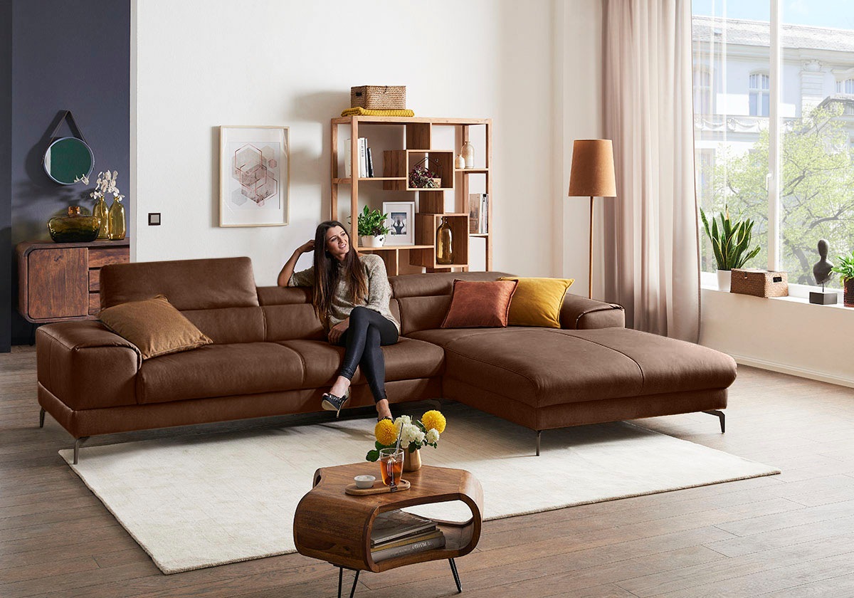 W.SCHILLIG Ecksofa »piedroo, Designsofa mit tollem Sitzkomfort, bequem und elegant, L-Form«, Kopfteilverstellung, wahlweise mit Sitztiefenverstellung, Breite 343cm