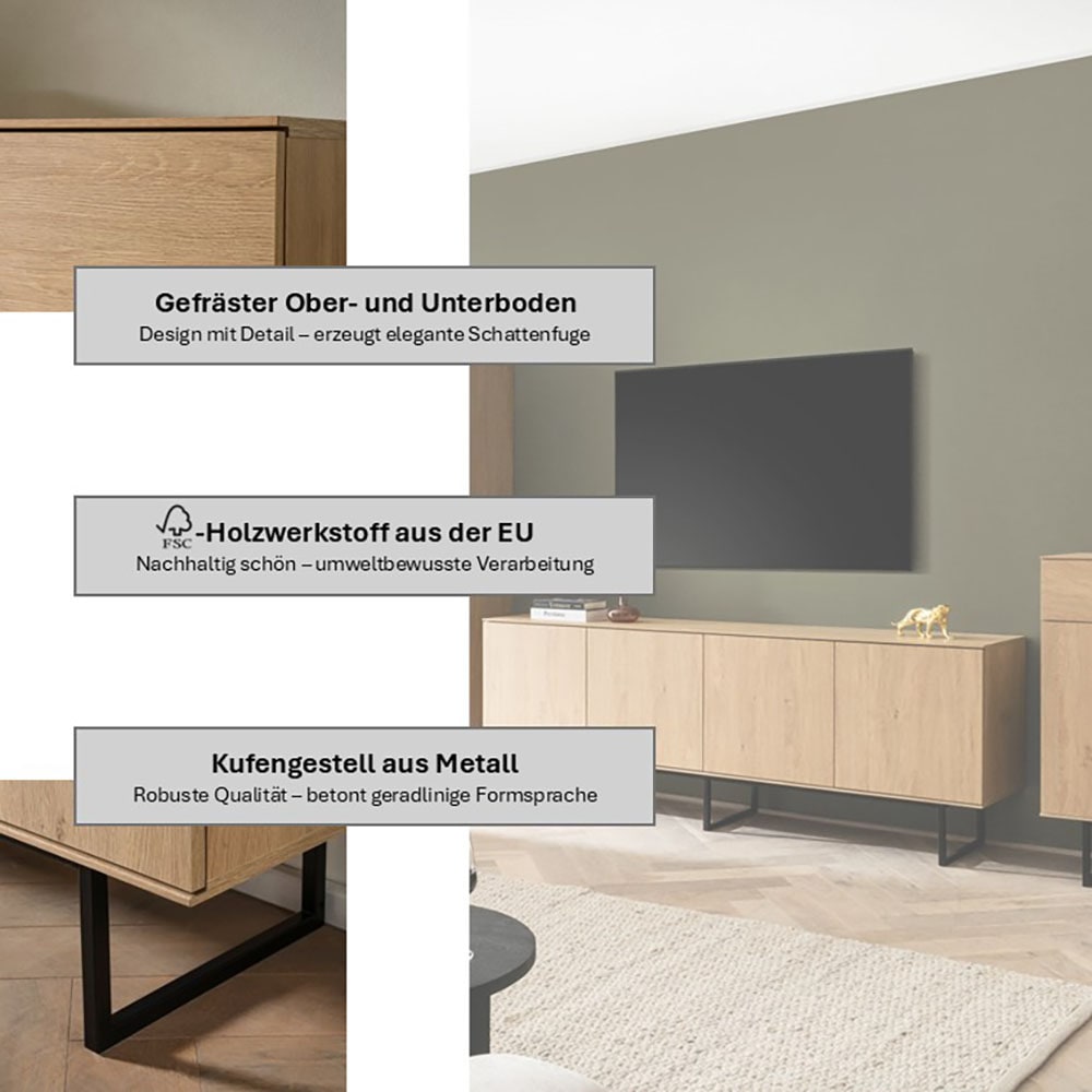 Home affaire Lowboard »Lund, moderner TV-Unterschrank, Kommode mit Kufengestell« ausreichend Stauraum, vielseitig einsetzbar, 200 cm breit
