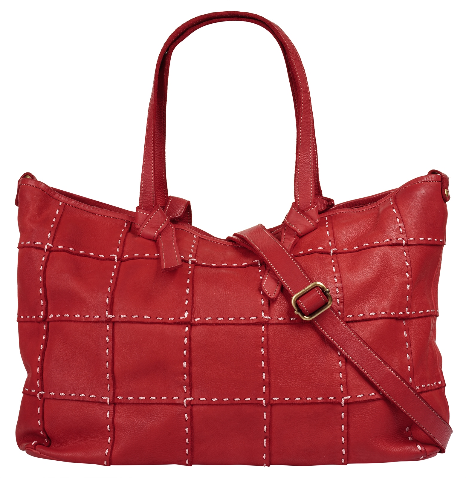 Samantha Look, Damen, Shopper echt Leder, Made in Italy, rot, rot, Höhe 30 cm x Breite 48 cm x Tiefe 13 cm