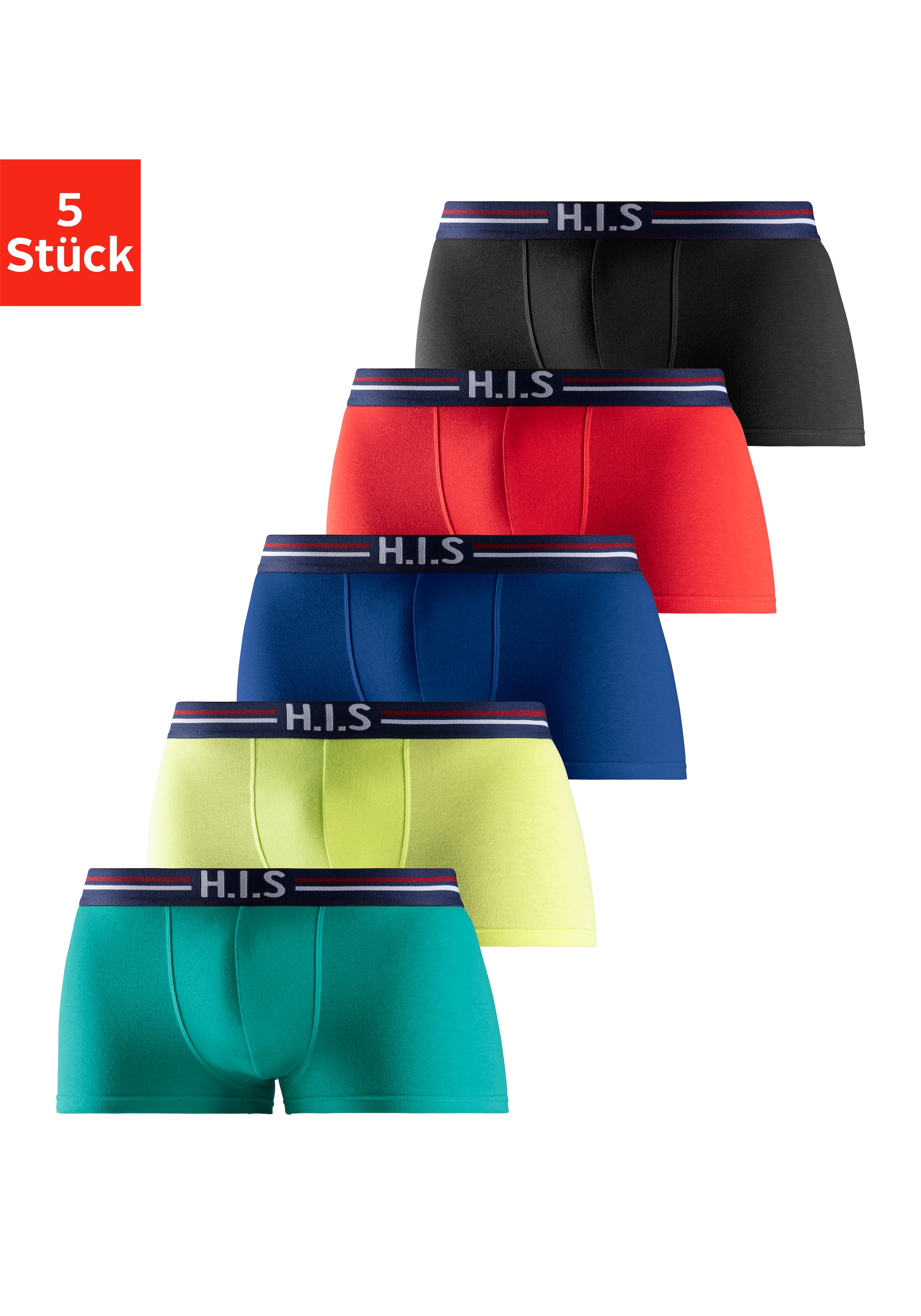 H.I.S Boxershorts, (Packung, 5 St.), in Hipster-Form mit Streifen und Markenlogo im Bund