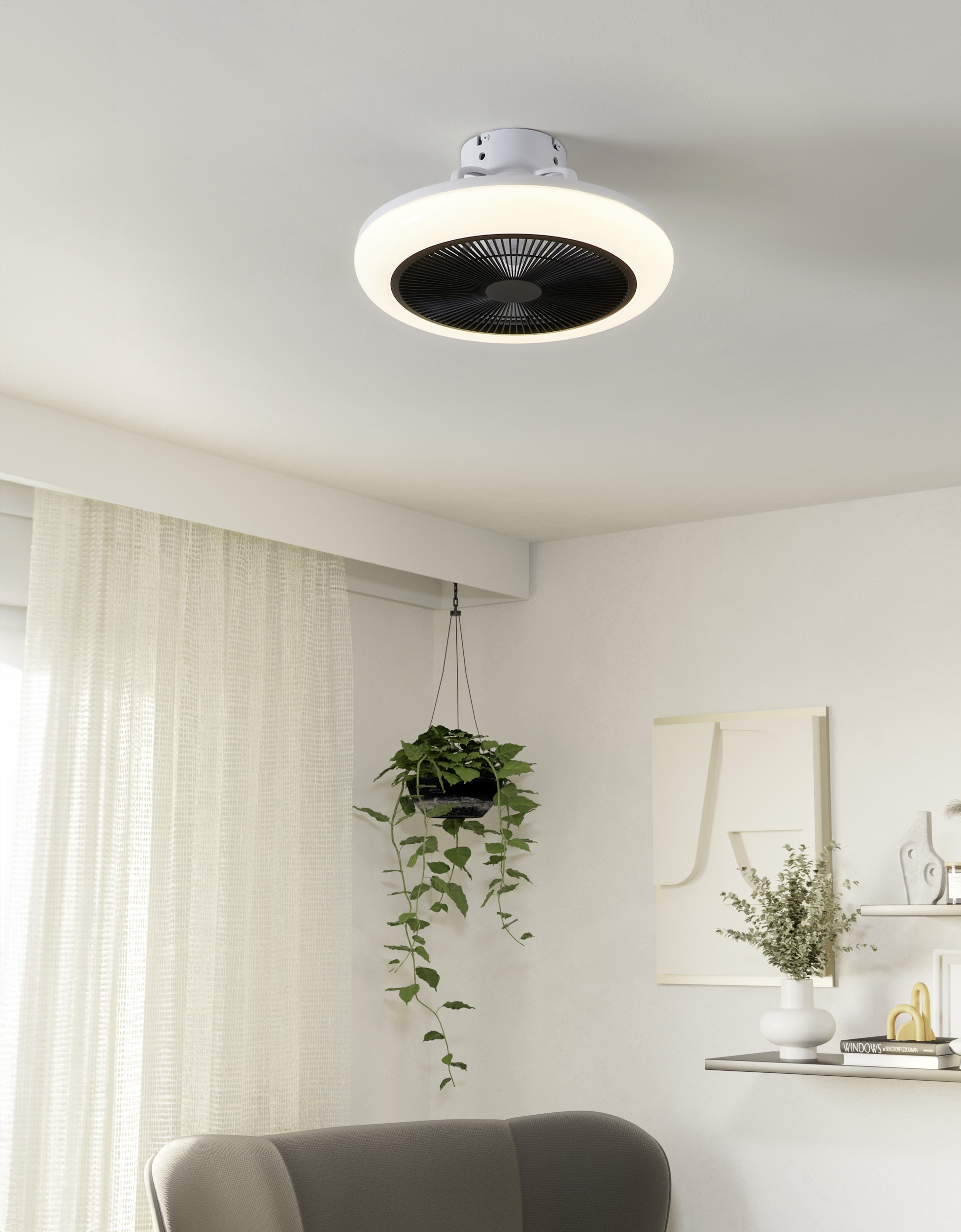 EGLO LED Deckenleuchte »KOSTRENA Leuchte und Ventilator - ABS - LED - 3X8,5W - IP20« LED-Modul 1 Stk. Kaltweiß | Neutralweiß | Warmweiß Deckenventilator, Deckenleuchte, Wohnzimmer, Schlafzimmer, H19xØ45,5cm