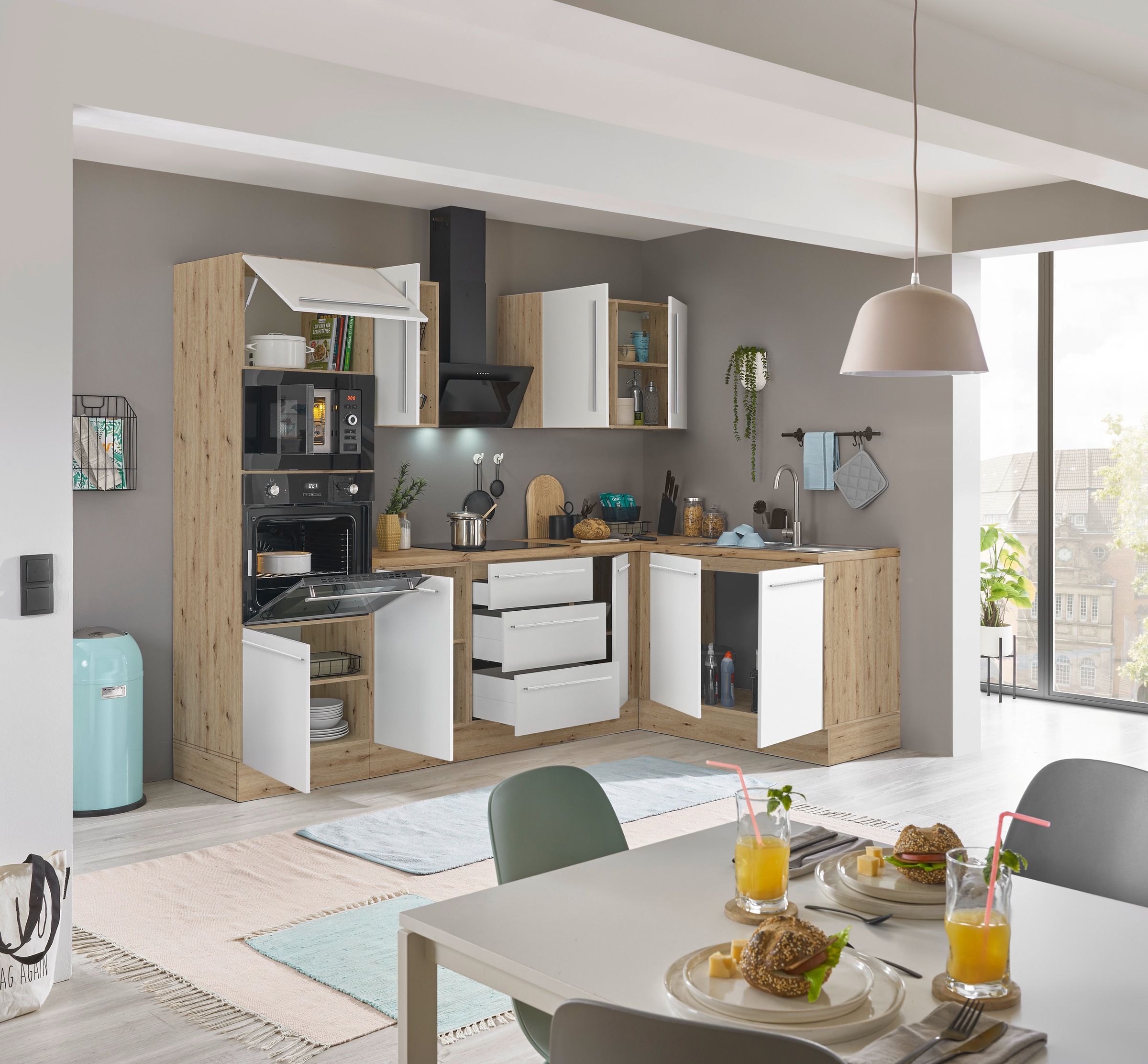 KOCHSTATION Winkelküche »Florida, Stellbreite 270x165 cm«, wahlweise mit E-Geräten, mit Softclose für Türen und Schubkästen
