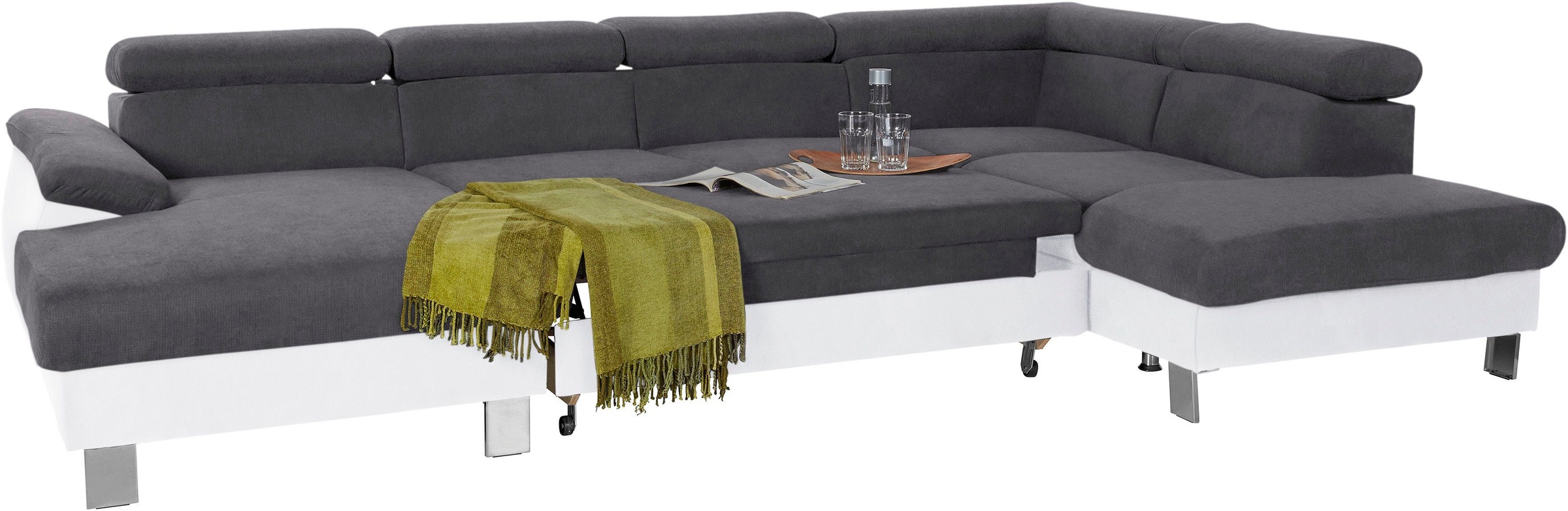 COTTA Polstergarnitur »Komaris U-Form«, (Set), Set bestehend aus: Wohnlandschaft mit Kopfteilverstellung & Hocker